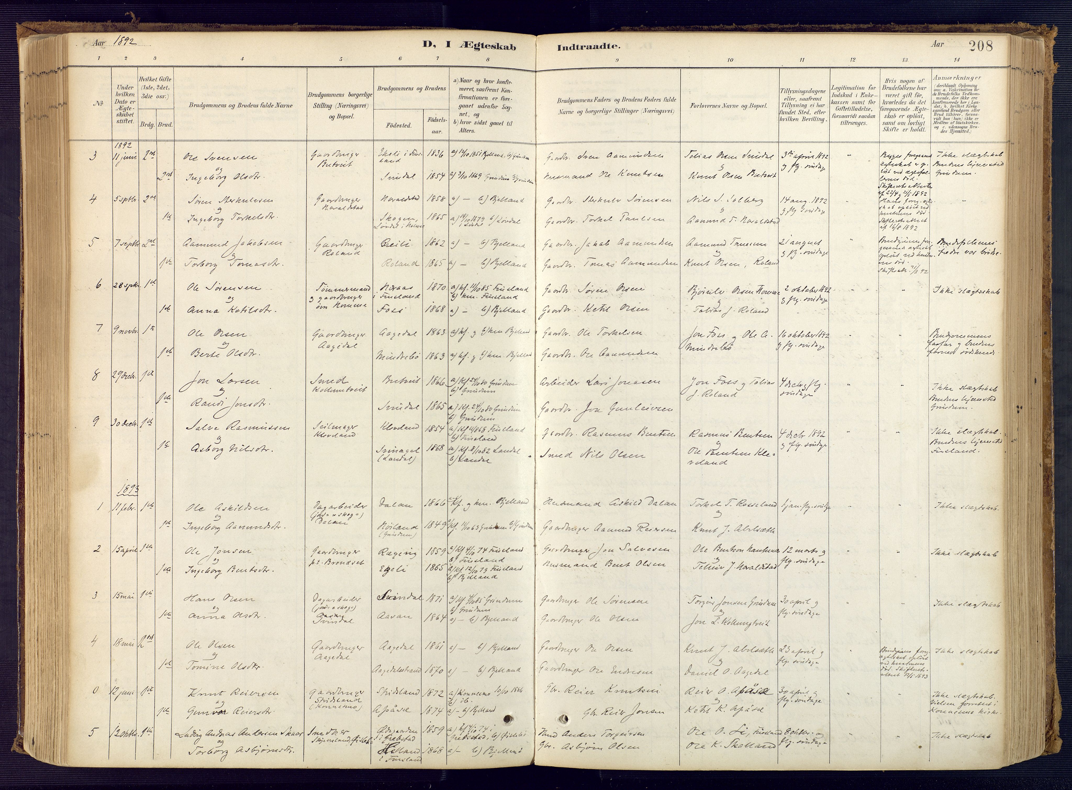 Bjelland sokneprestkontor, AV/SAK-1111-0005/F/Fa/Faa/L0004: Parish register (official) no. A 4, 1887-1923, p. 208