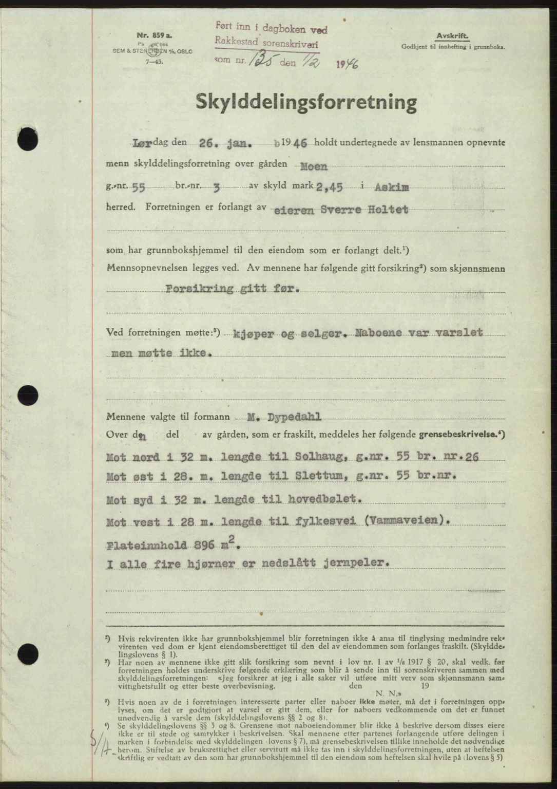 Rakkestad sorenskriveri, AV/SAO-A-10686/G/Gb/Gba/Gbab/L0012a: Mortgage book no. A12 I, 1945-1946, Diary no: : 135/1946