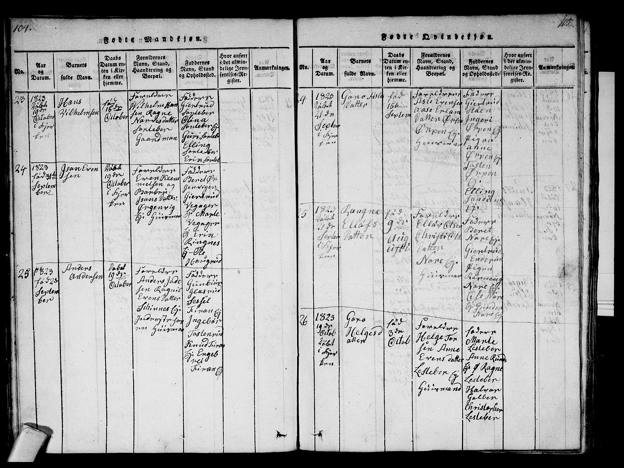 Krødsherad kirkebøker, SAKO/A-19/F/Fa/L0001: Parish register (official) no. 1, 1815-1829, p. 104-105