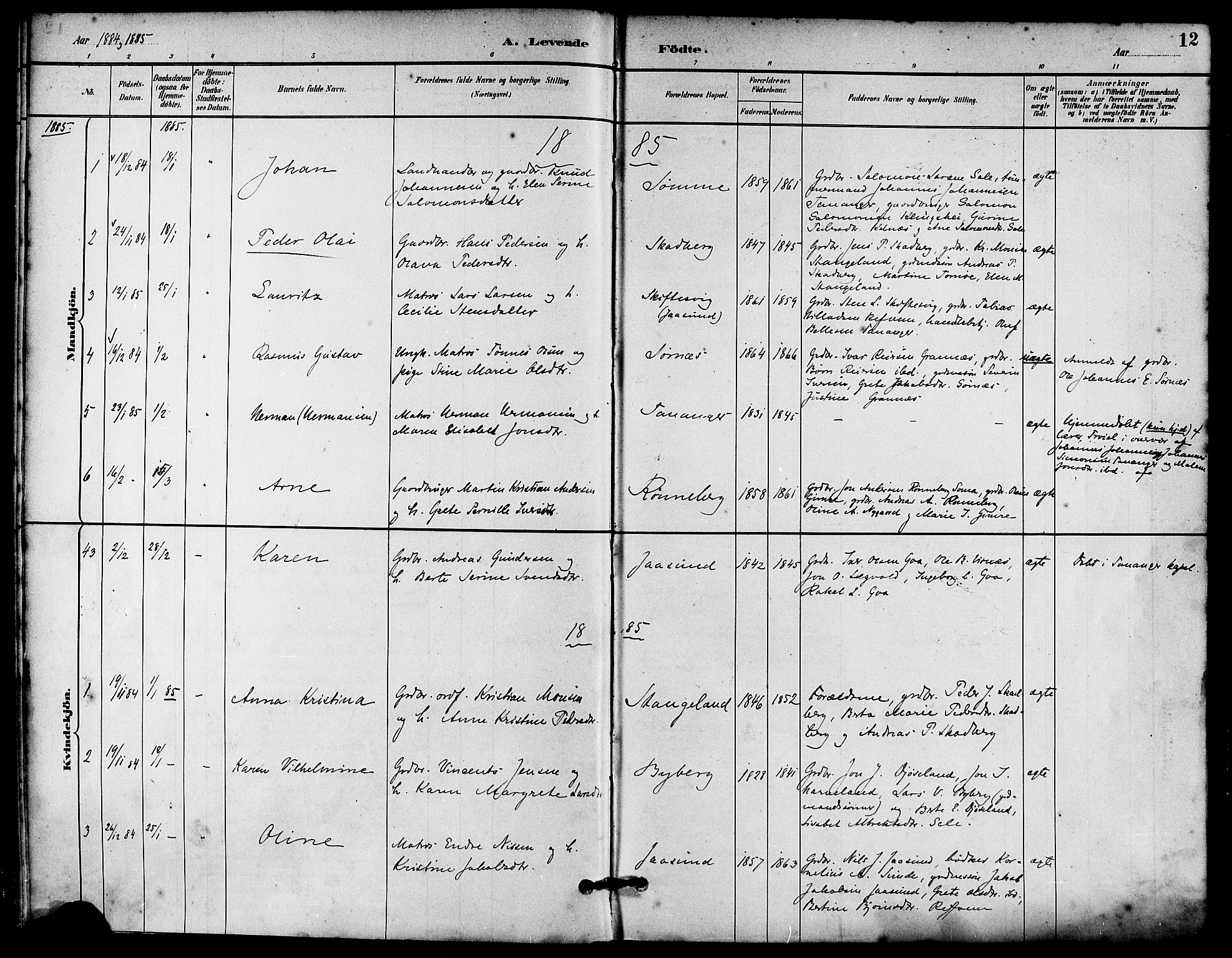 Håland sokneprestkontor, SAST/A-101802/001/30BA/L0010: Parish register (official) no. A 9, 1883-1888, p. 12