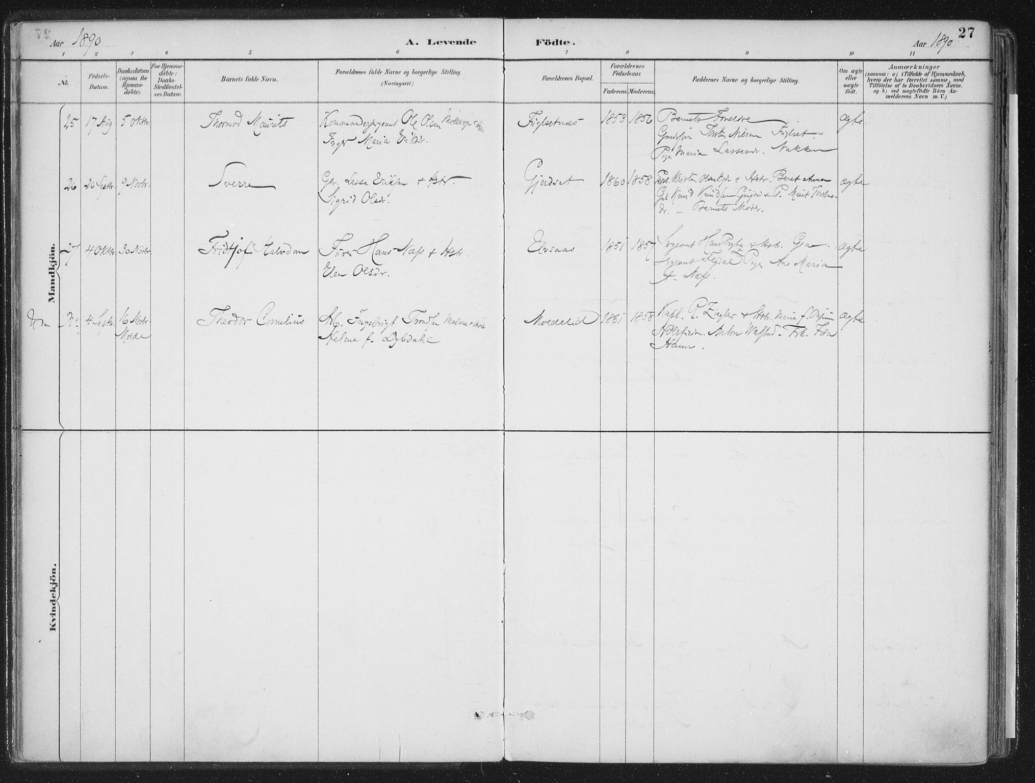 Ministerialprotokoller, klokkerbøker og fødselsregistre - Møre og Romsdal, AV/SAT-A-1454/555/L0658: Parish register (official) no. 555A09, 1887-1917, p. 27