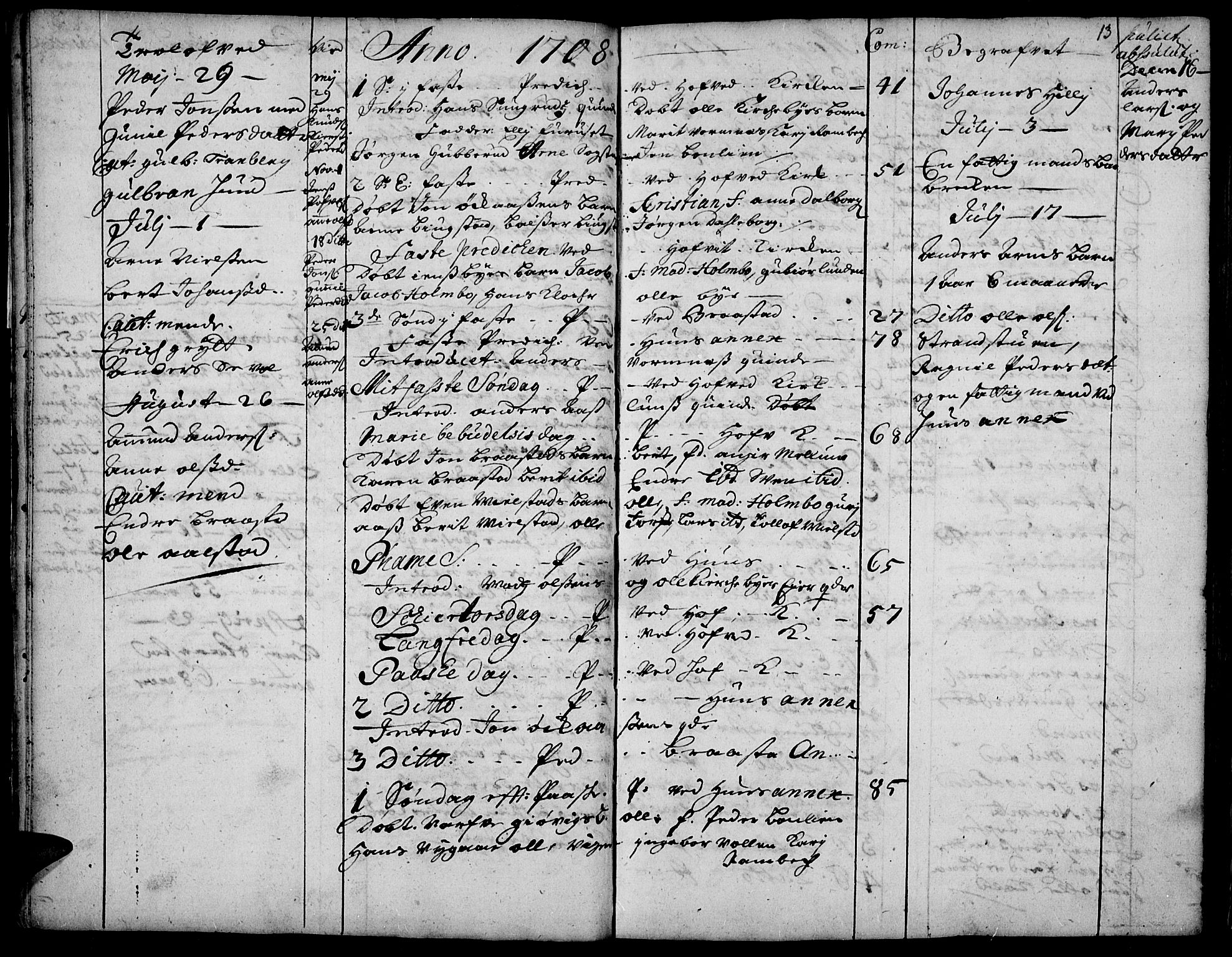 Vardal prestekontor, SAH/PREST-100/H/Ha/Haa/L0001: Parish register (official) no. 1, 1706-1748, p. 13