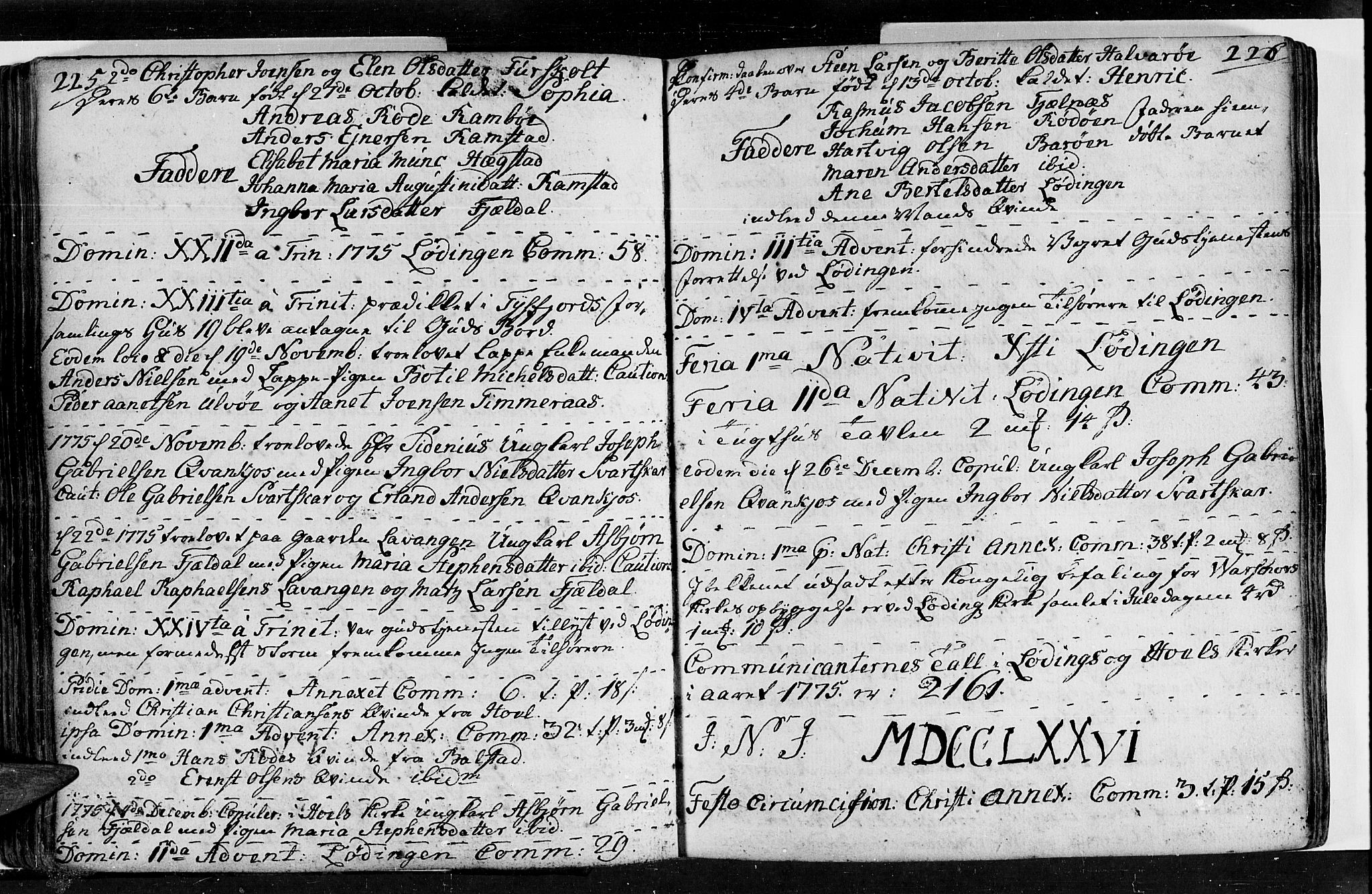 Ministerialprotokoller, klokkerbøker og fødselsregistre - Nordland, SAT/A-1459/872/L1029: Parish register (official) no. 872A04, 1765-1787, p. 225-226