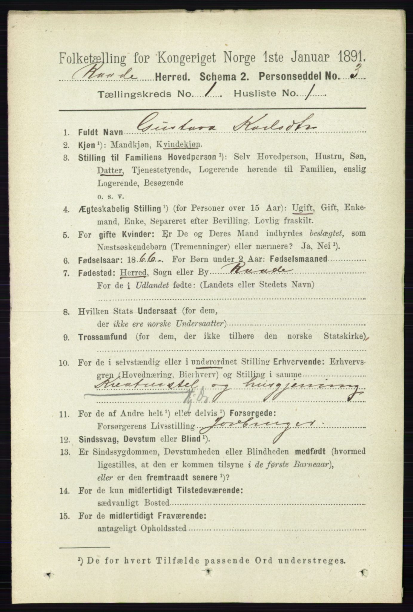 RA, 1891 census for 0135 Råde, 1891, p. 101