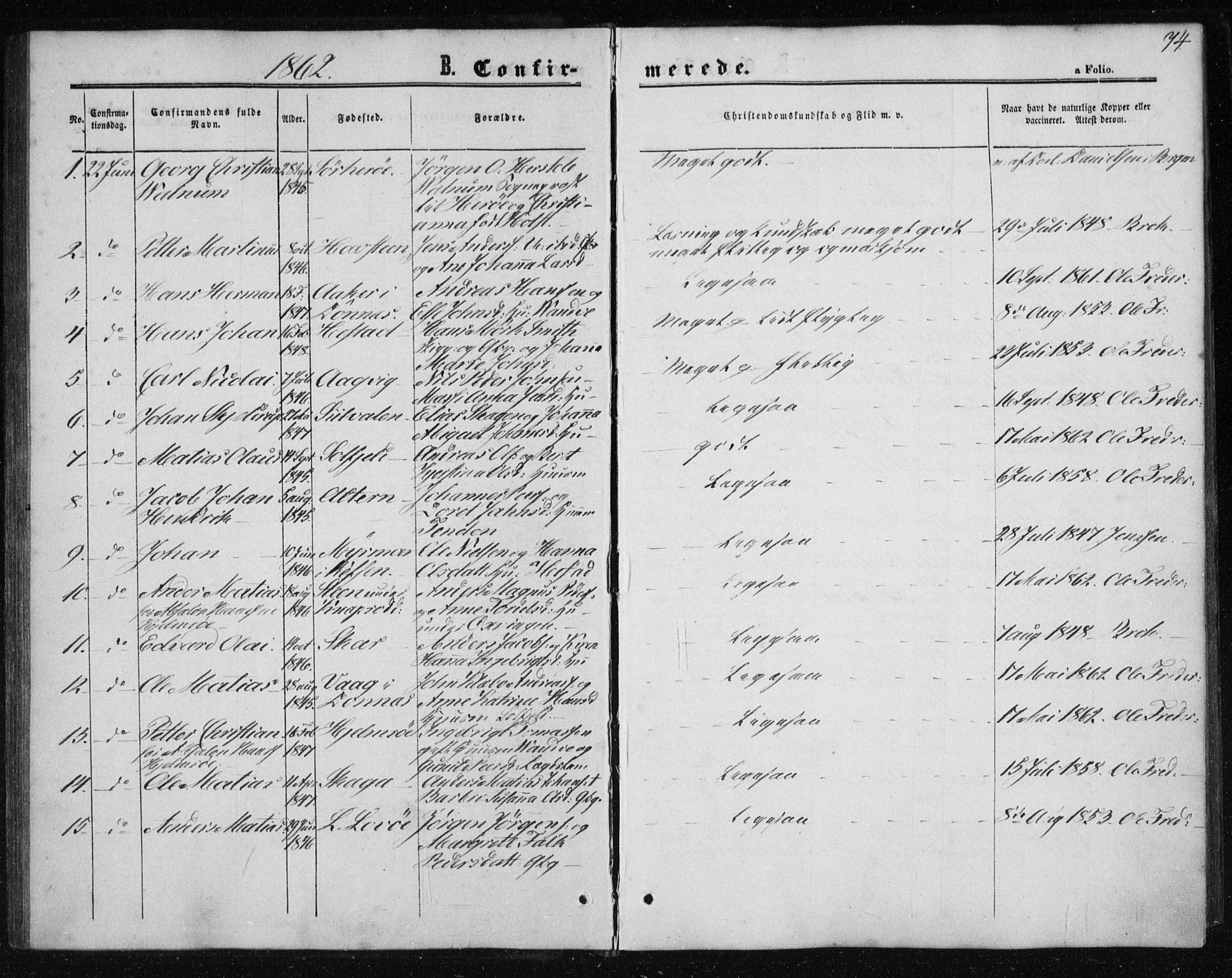 Ministerialprotokoller, klokkerbøker og fødselsregistre - Nordland, SAT/A-1459/834/L0505: Parish register (official) no. 834A03, 1862-1871, p. 74