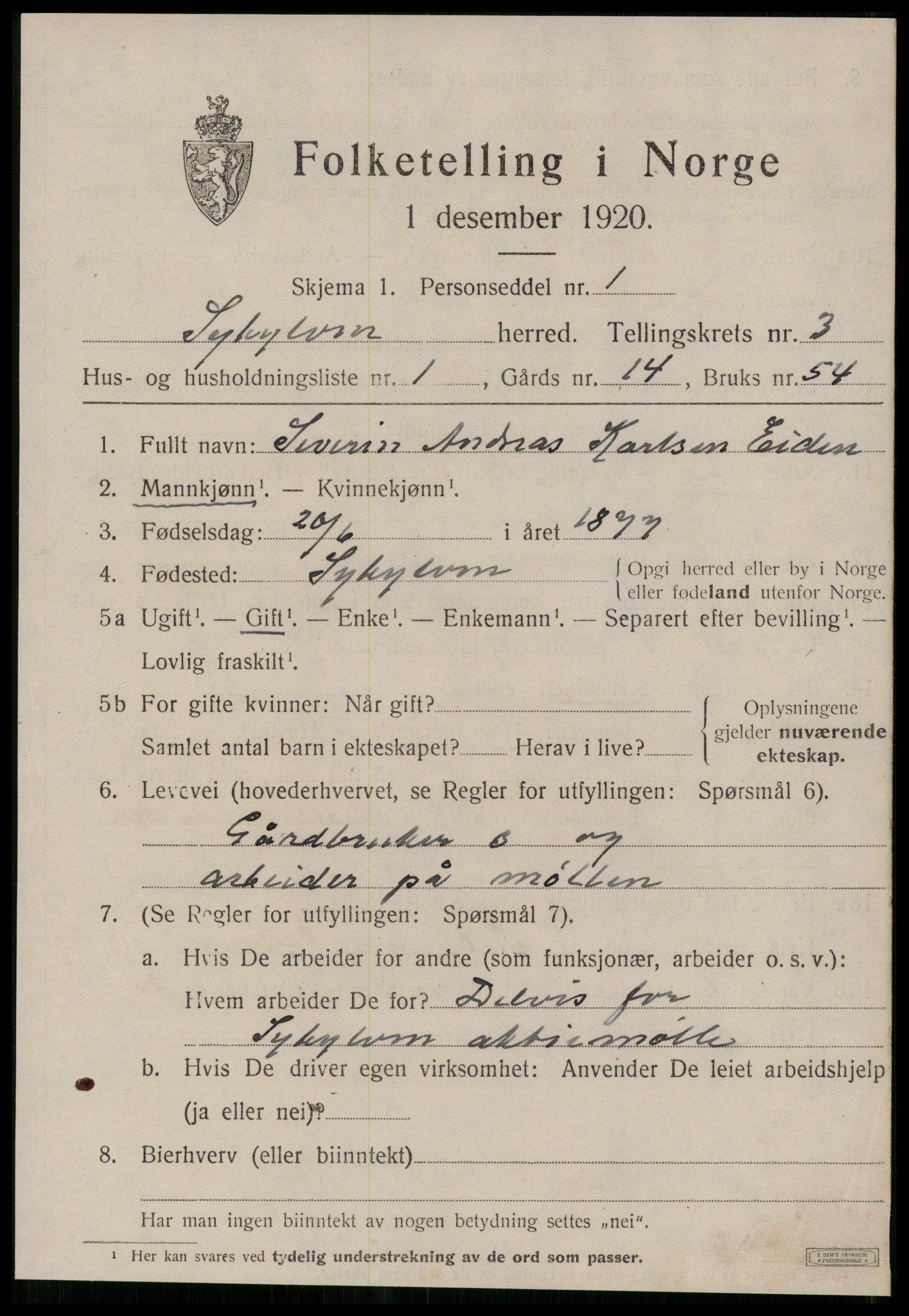 SAT, 1920 census for Sykkylven, 1920, p. 1975