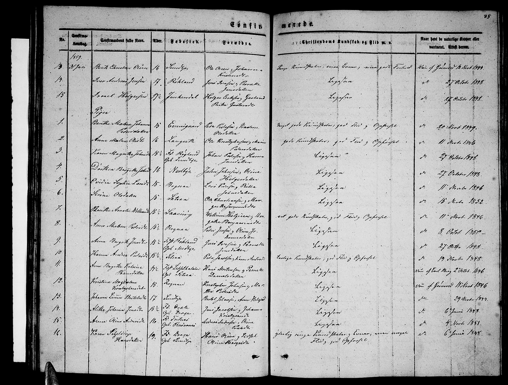 Ministerialprotokoller, klokkerbøker og fødselsregistre - Nordland, SAT/A-1459/847/L0678: Parish register (copy) no. 847C06, 1854-1870, p. 85