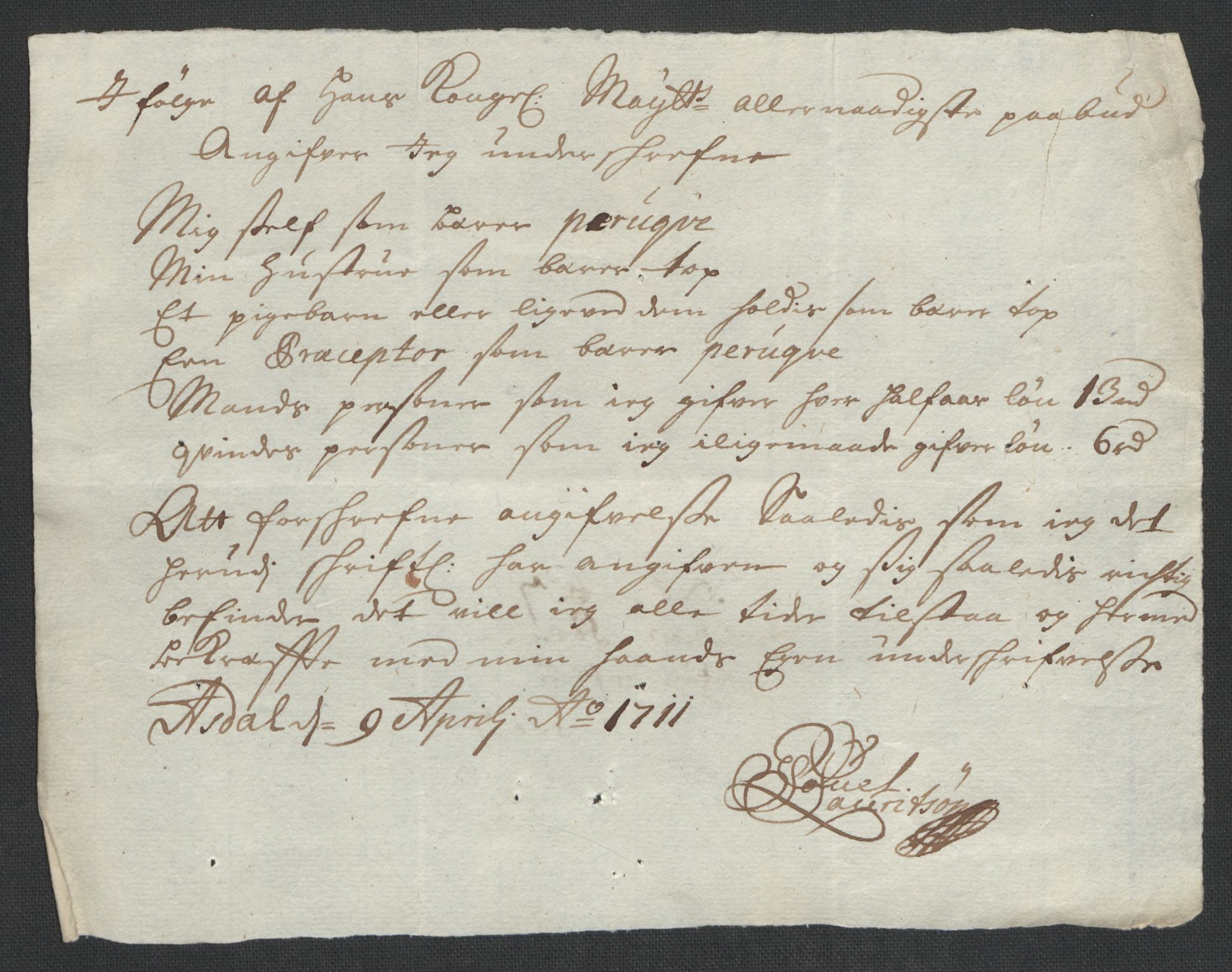 Rentekammeret inntil 1814, Reviderte regnskaper, Fogderegnskap, AV/RA-EA-4092/R39/L2319: Fogderegnskap Nedenes, 1710-1711, p. 661