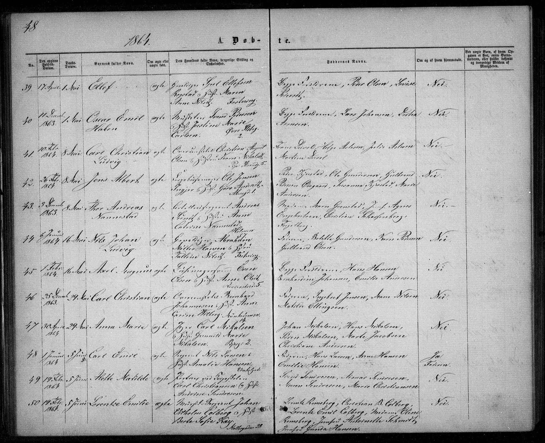 Garnisonsmenigheten Kirkebøker, AV/SAO-A-10846/G/Ga/L0006: Parish register (copy) no. 6, 1860-1880, p. 48