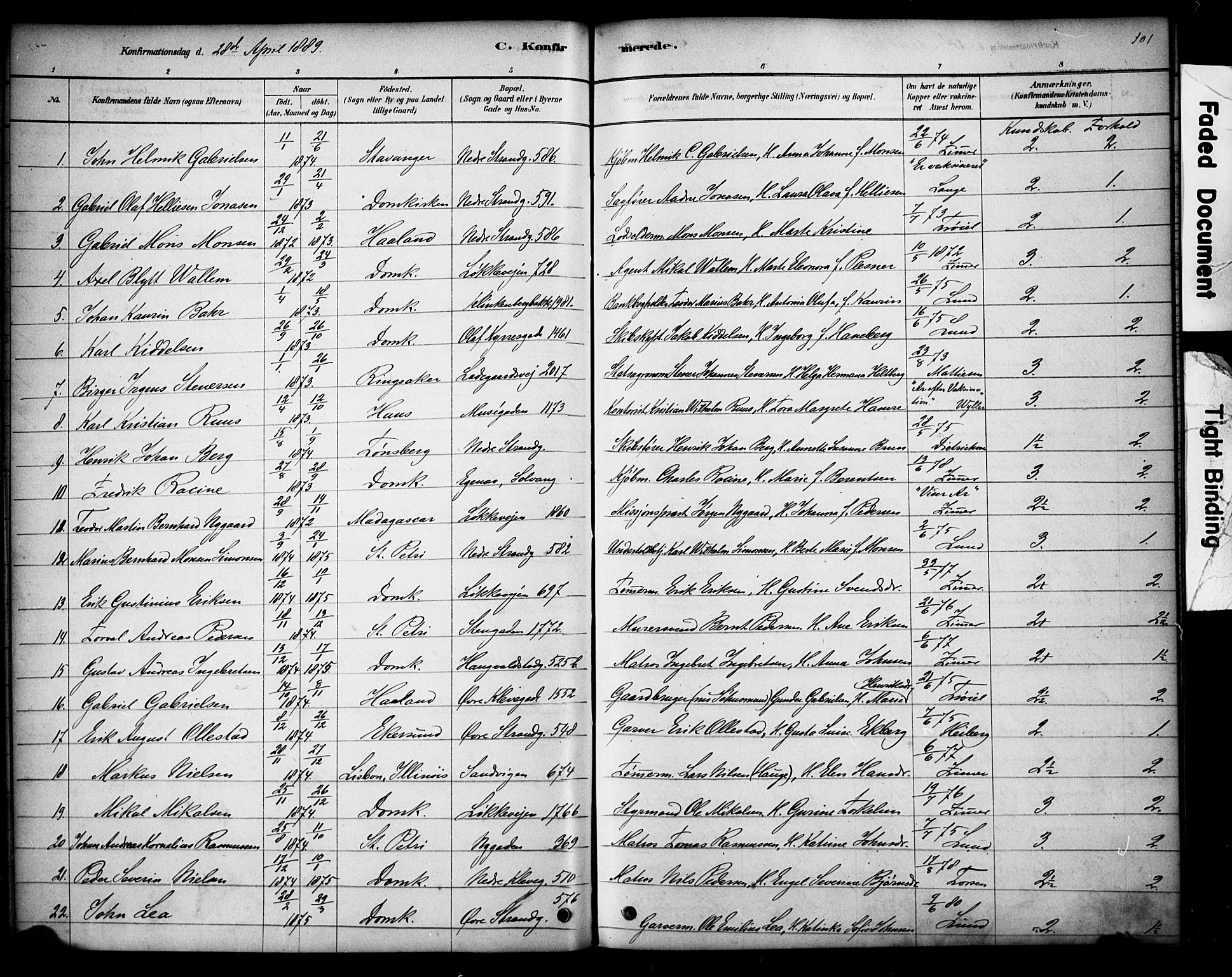 Domkirken sokneprestkontor, SAST/A-101812/001/30/30BA/L0028: Parish register (official) no. A 27, 1878-1896, p. 101