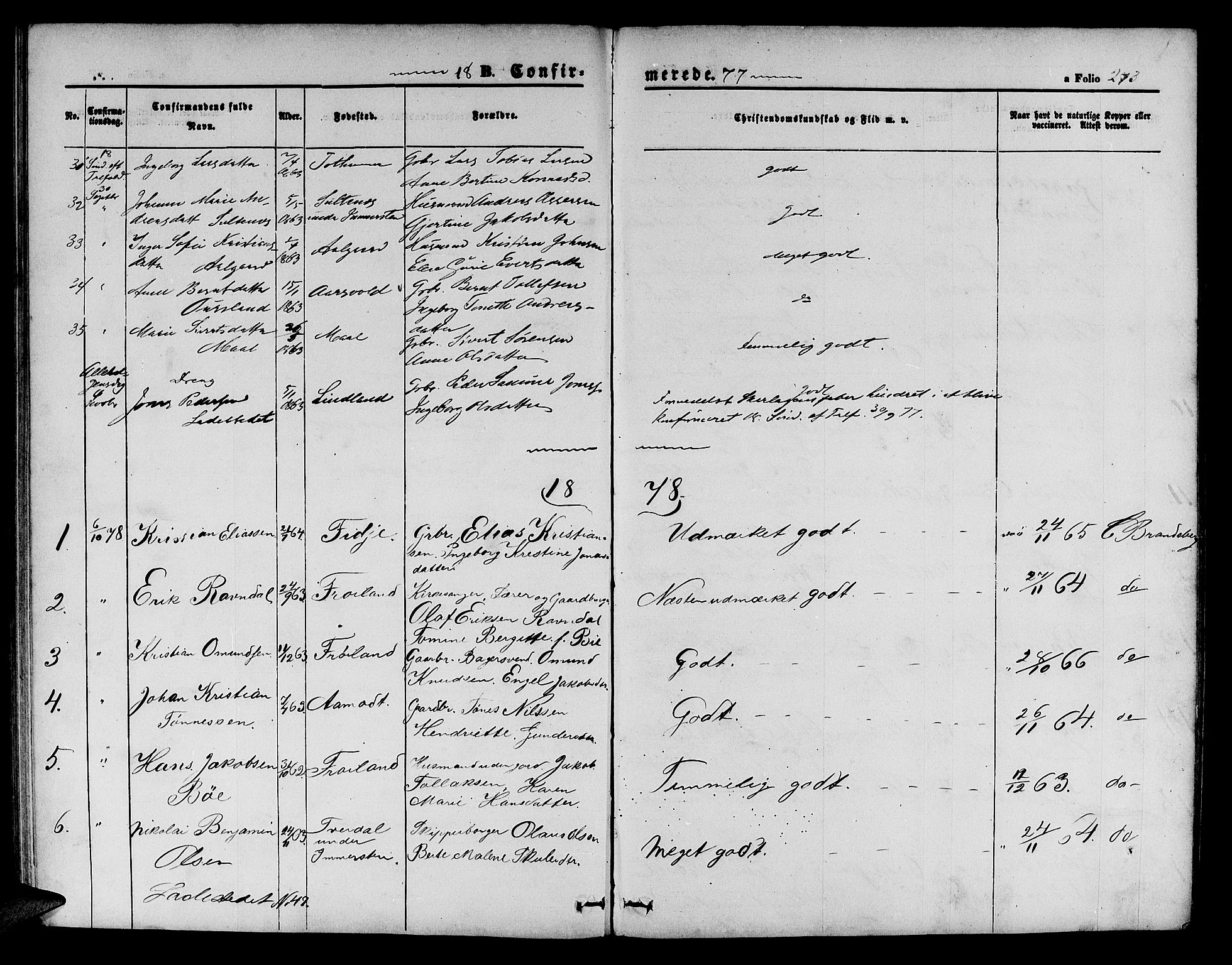 Sokndal sokneprestkontor, AV/SAST-A-101808: Parish register (copy) no. B 3, 1865-1879, p. 273