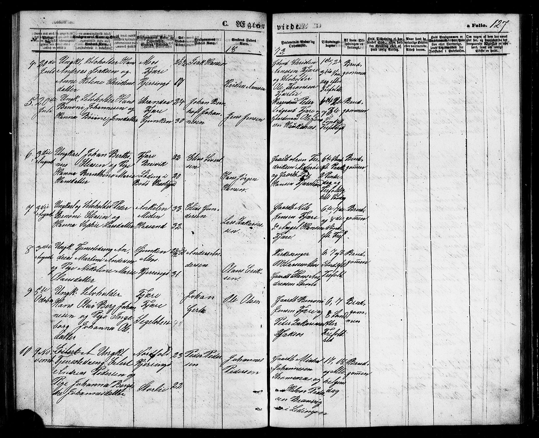 Ministerialprotokoller, klokkerbøker og fødselsregistre - Nordland, AV/SAT-A-1459/803/L0075: Parish register (copy) no. 803C02, 1867-1881, p. 127