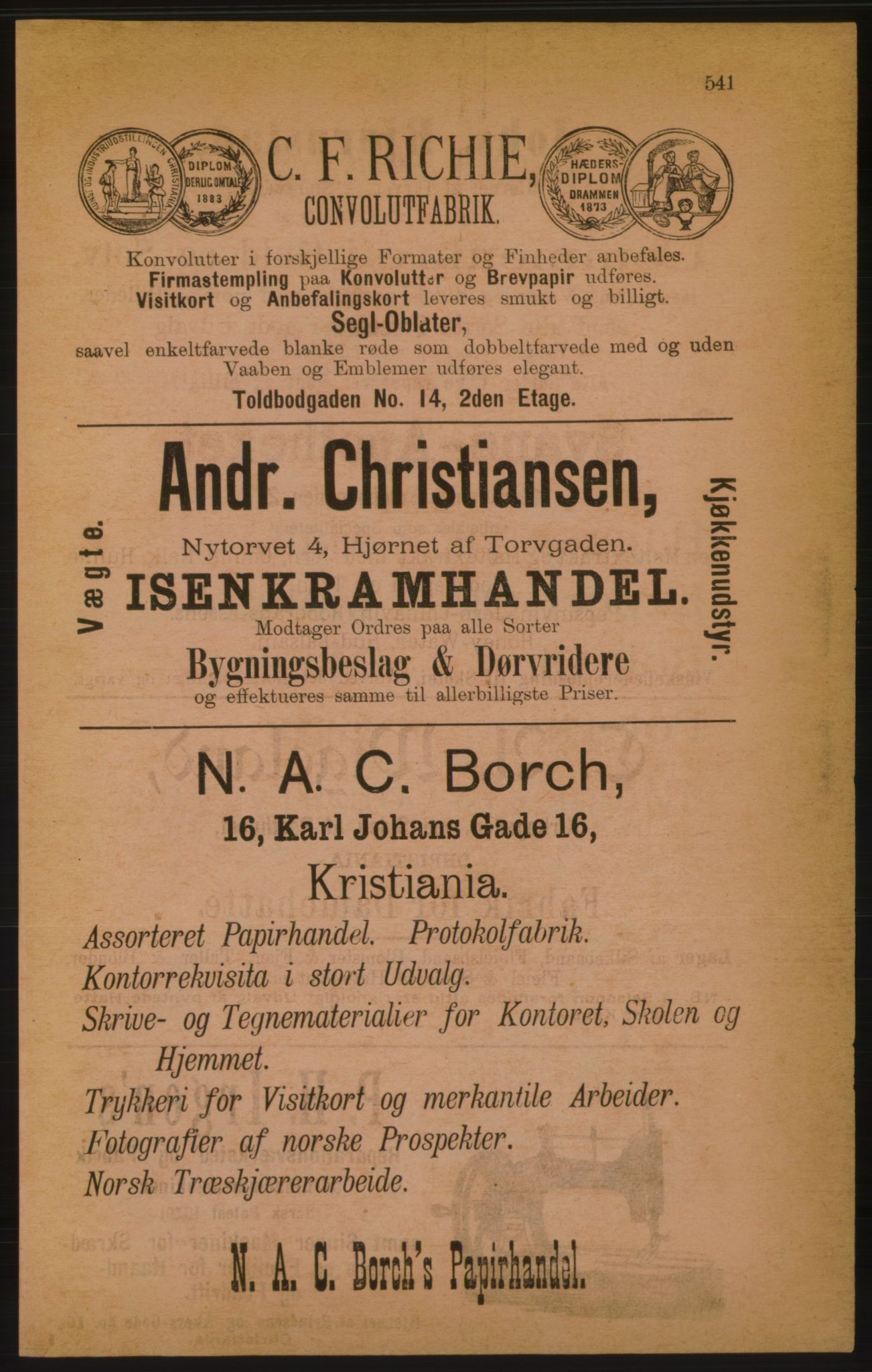 Kristiania/Oslo adressebok, PUBL/-, 1886, p. 541