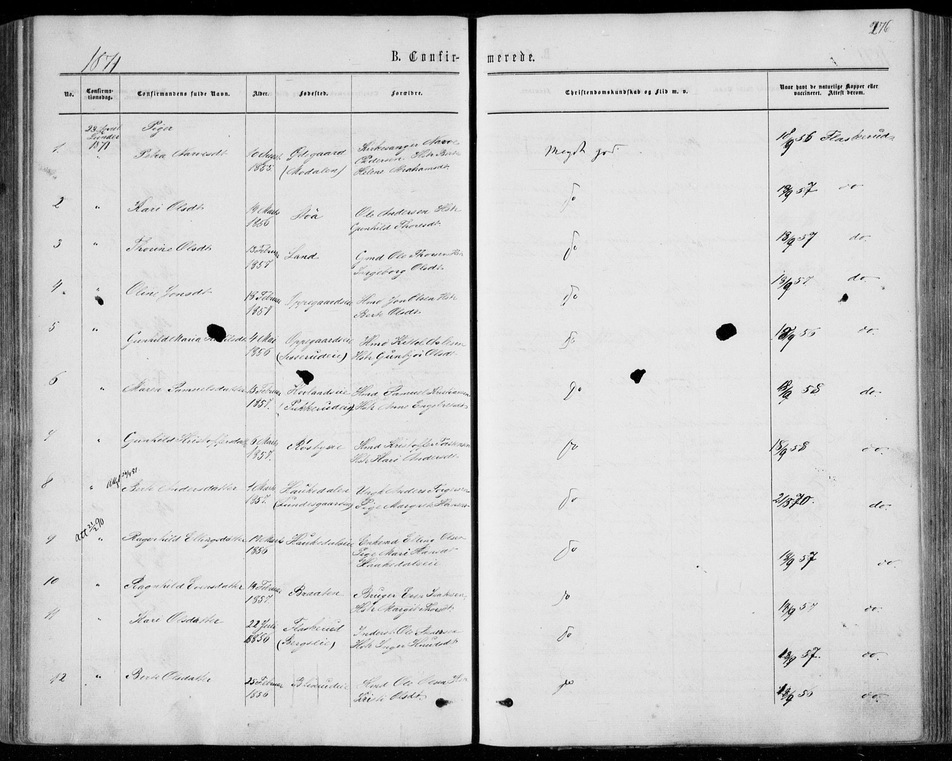 Norderhov kirkebøker, AV/SAKO-A-237/F/Fa/L0013: Parish register (official) no. 13, 1866-1874, p. 276