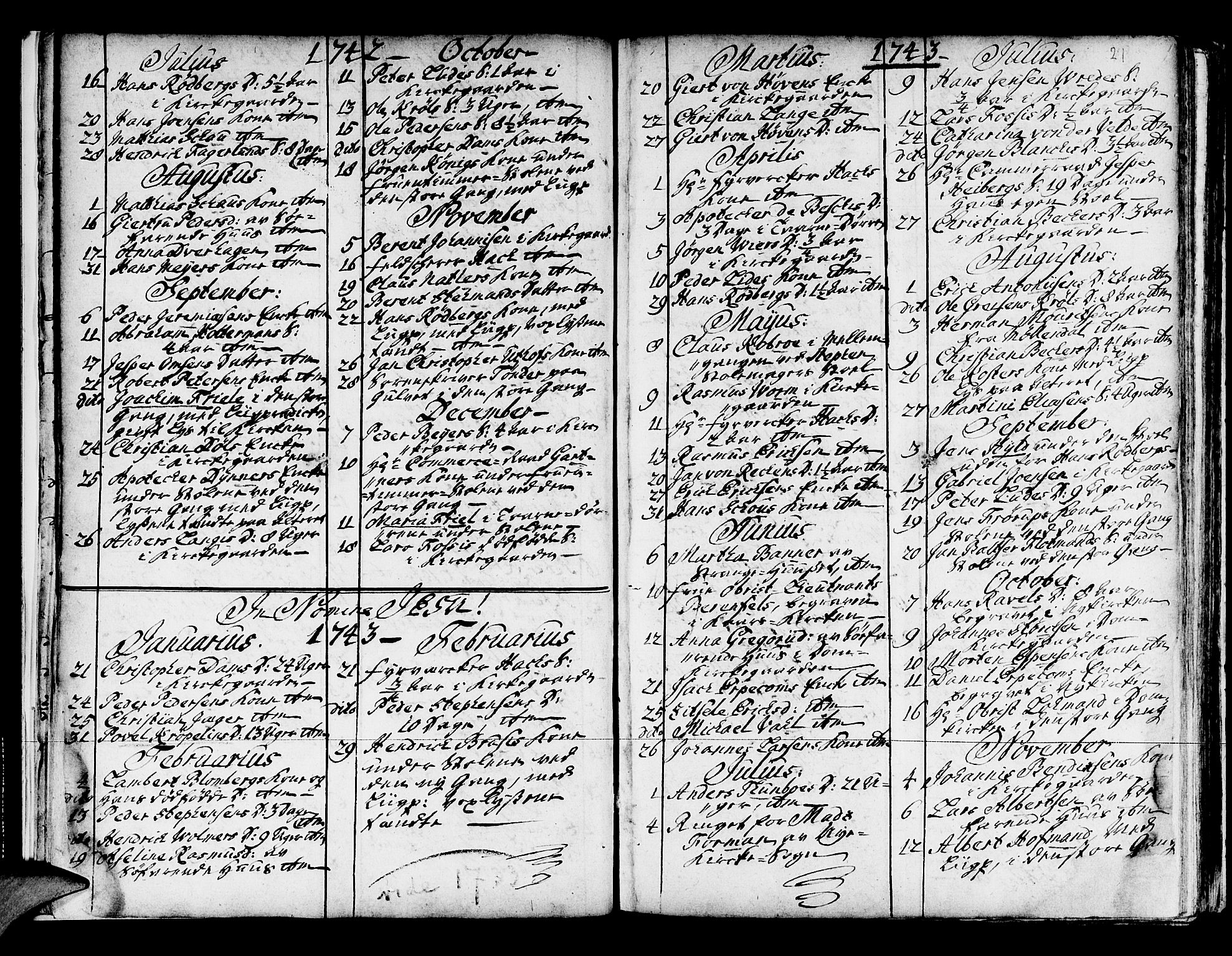 Domkirken sokneprestembete, SAB/A-74801/H/Haa/L0008: Parish register (official) no. A 8, 1725-1775, p. 21