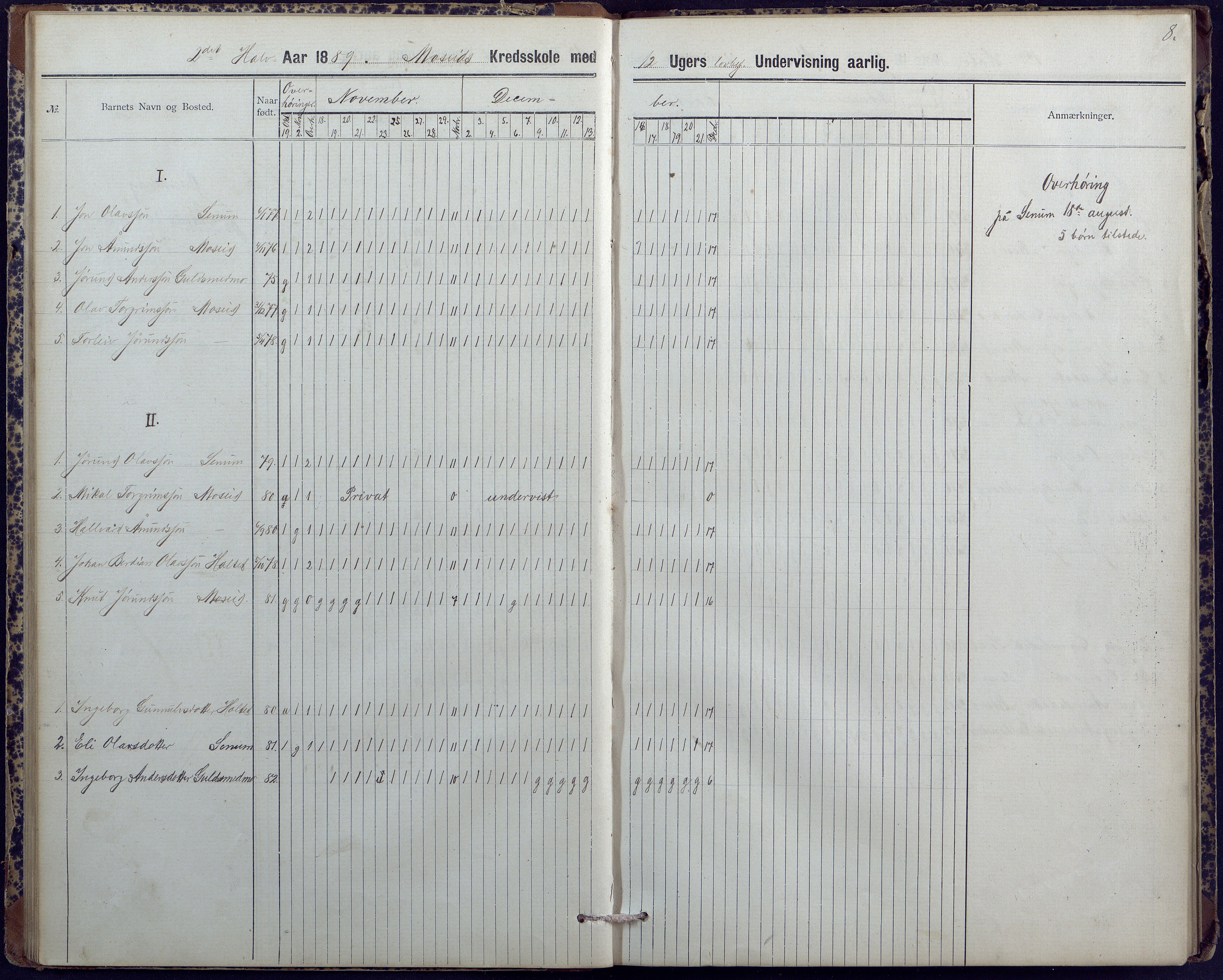 Hornnes kommune, Moi, Moseid, Kjetså skolekretser, AAKS/KA0936-550e/F1/L0004: Dagbok. Moseid, Moi, 1886-1891, p. 8