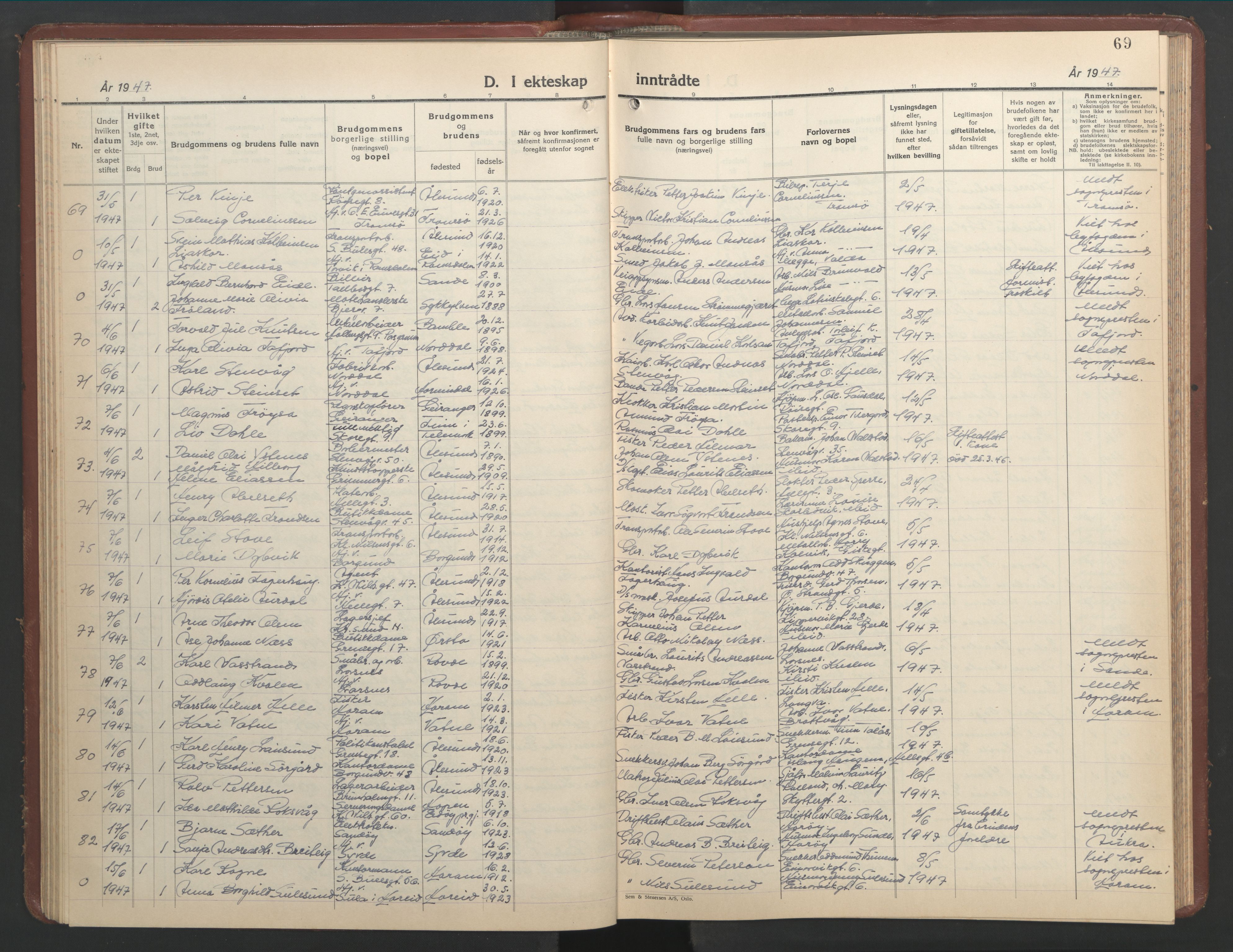 Ministerialprotokoller, klokkerbøker og fødselsregistre - Møre og Romsdal, AV/SAT-A-1454/529/L0479: Parish register (copy) no. 529C16, 1941-1950, p. 69