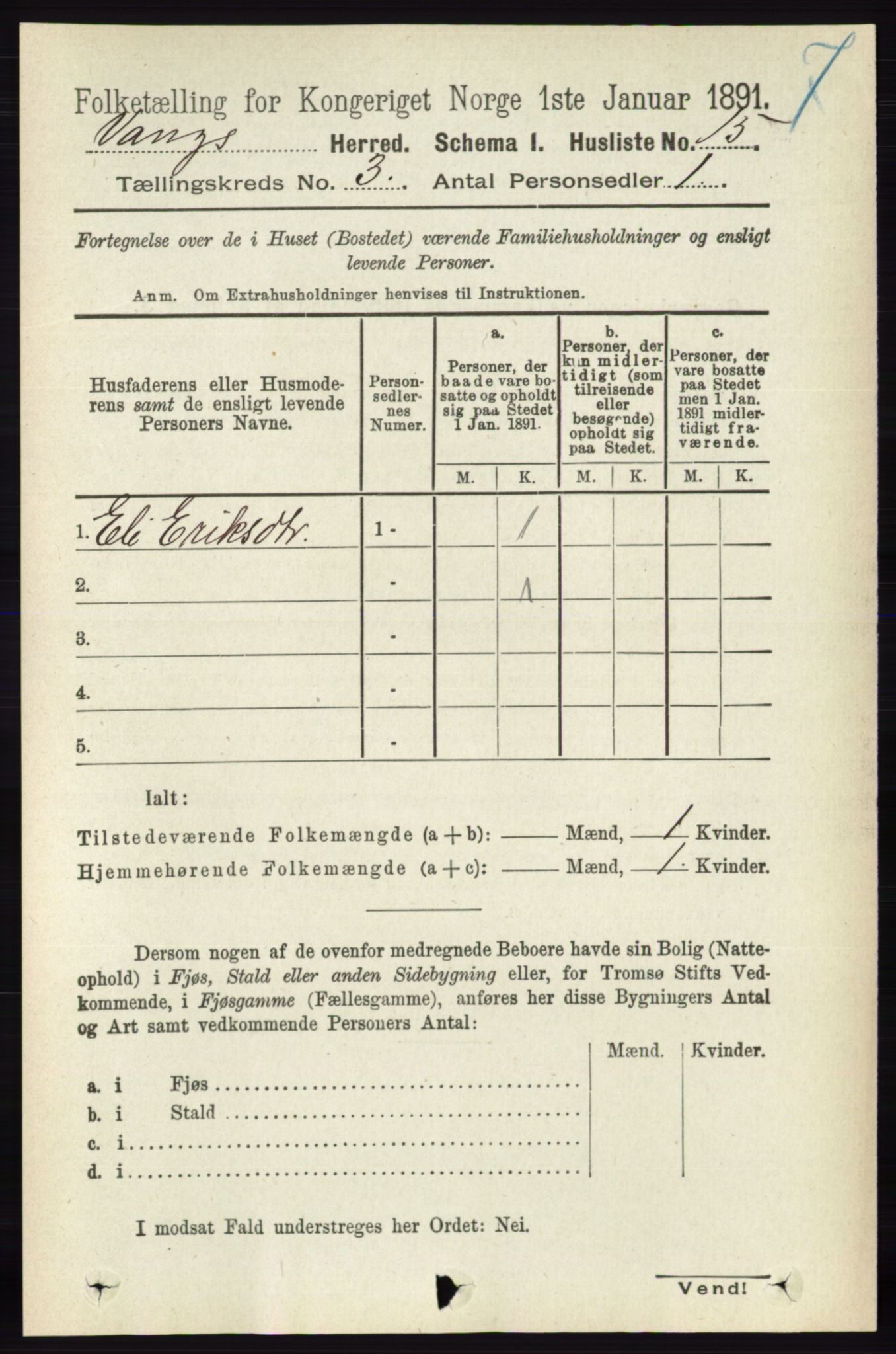 RA, 1891 census for 0414 Vang, 1891, p. 1765