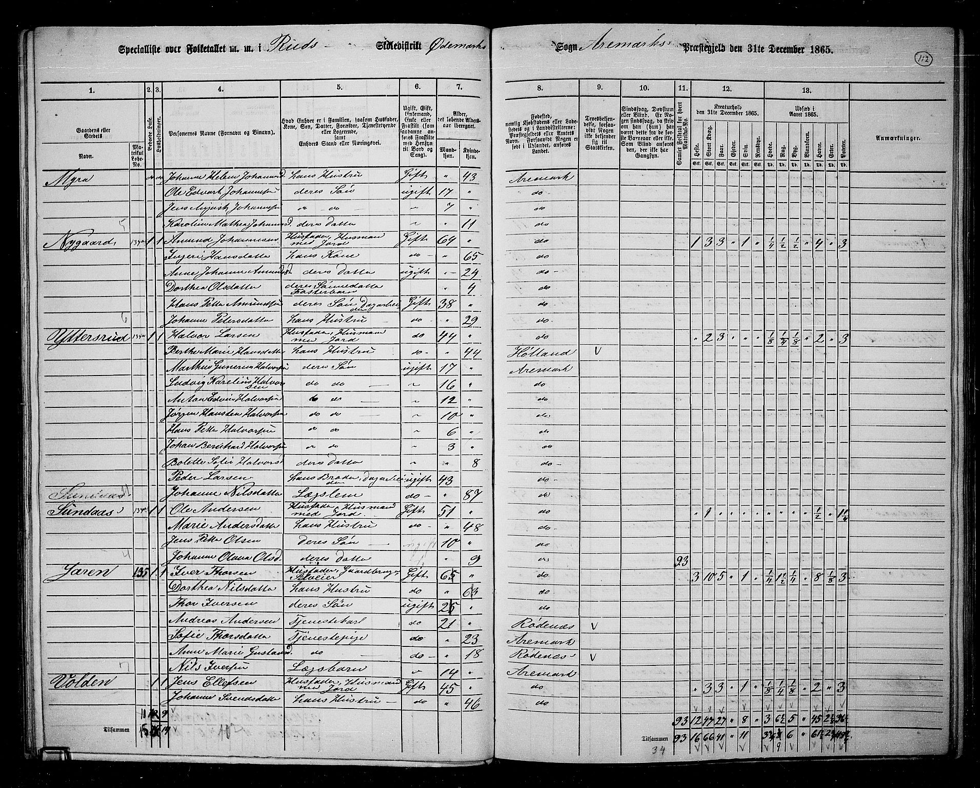 RA, 1865 census for Aremark, 1865, p. 100