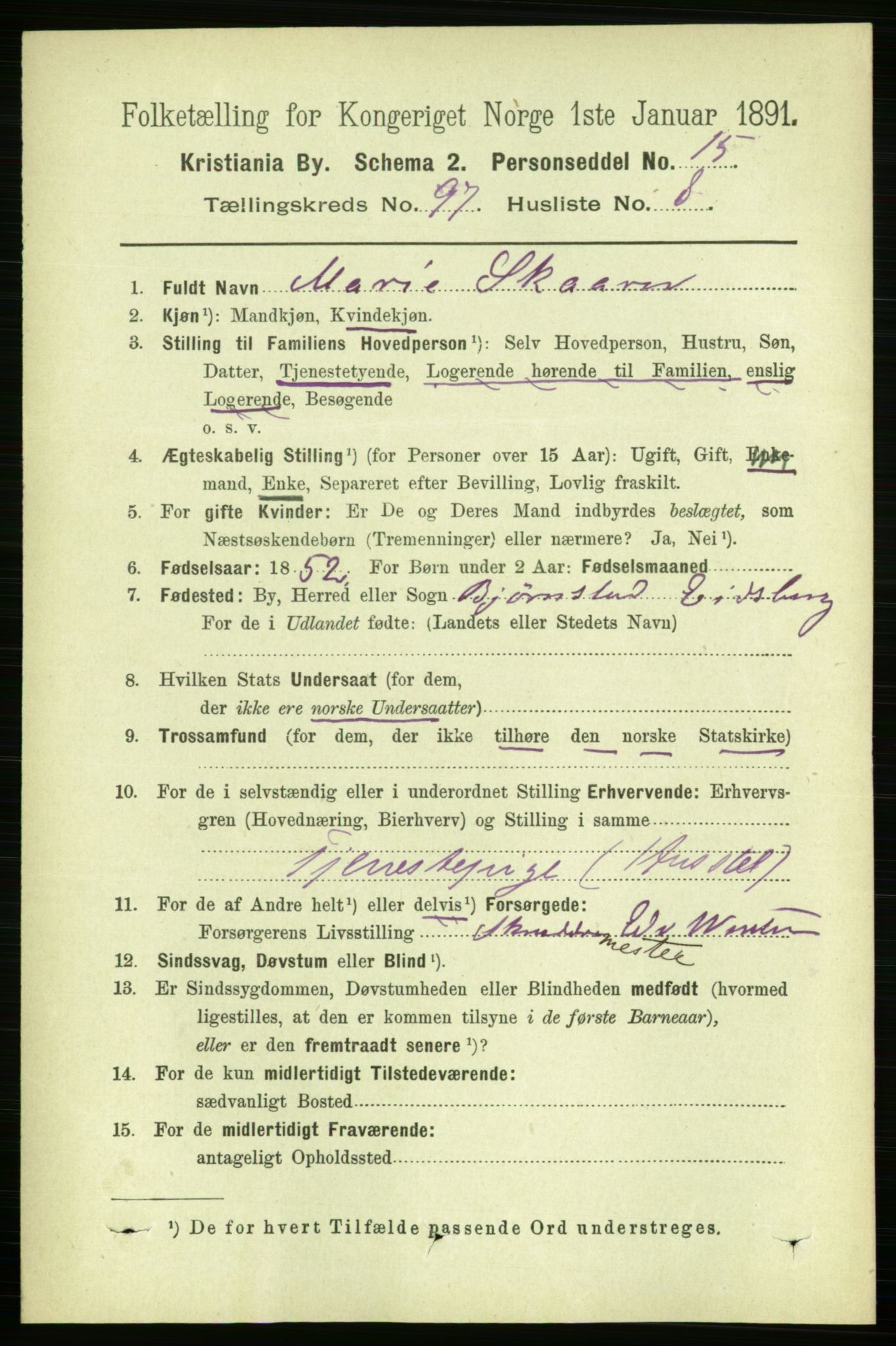 RA, 1891 census for 0301 Kristiania, 1891, p. 47101