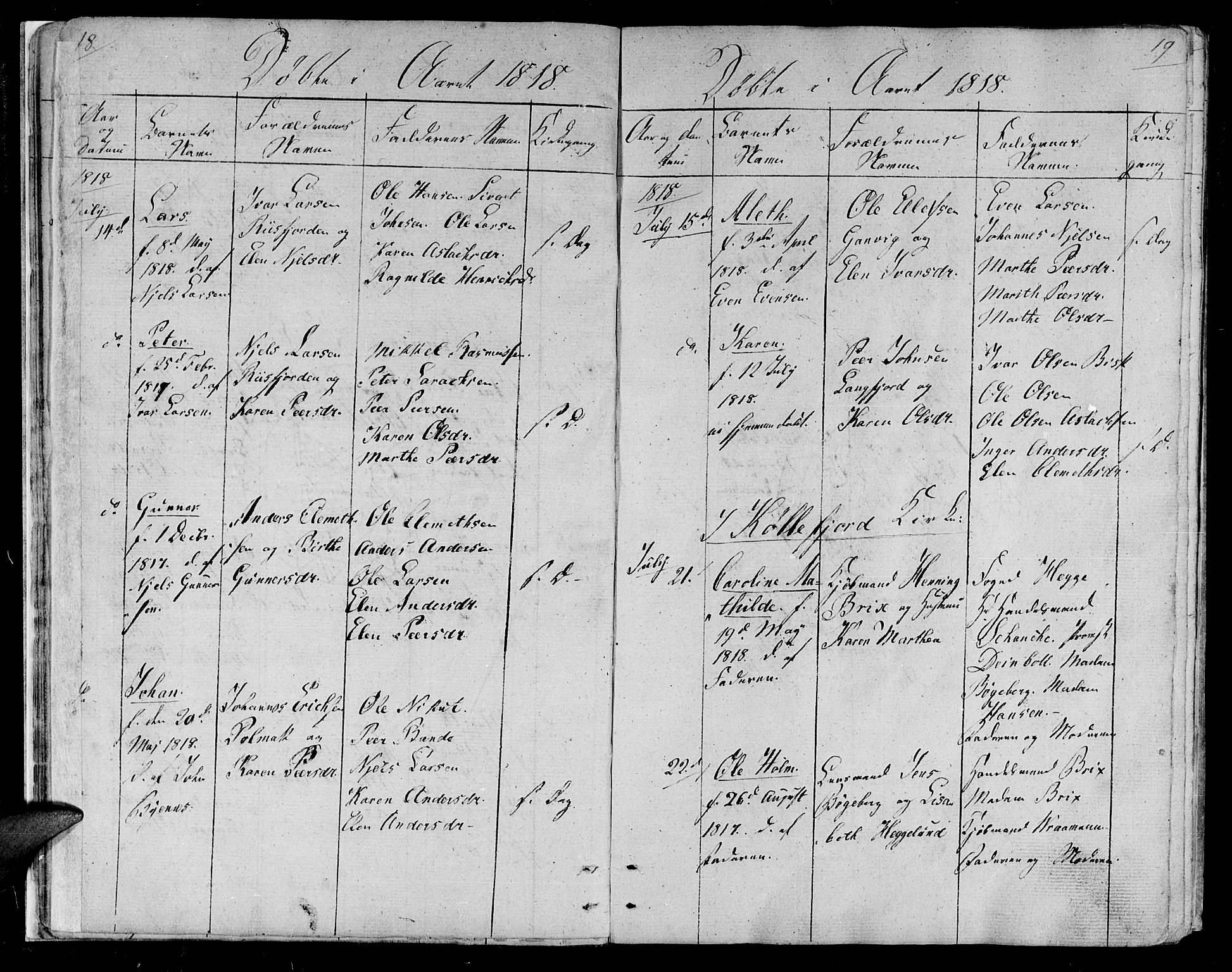Lebesby sokneprestkontor, SATØ/S-1353/H/Ha/L0002kirke: Parish register (official) no. 2, 1816-1833, p. 18-19