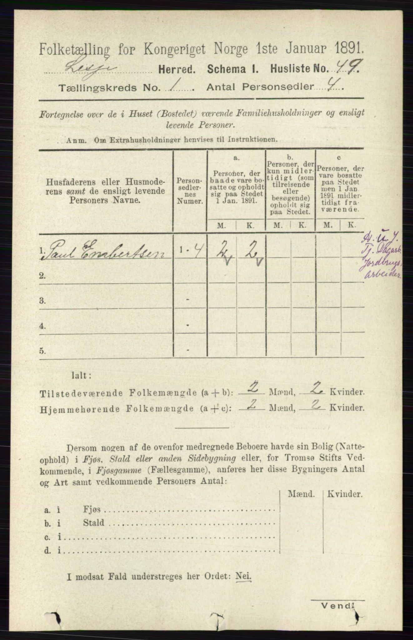 RA, 1891 census for 0512 Lesja, 1891, p. 74