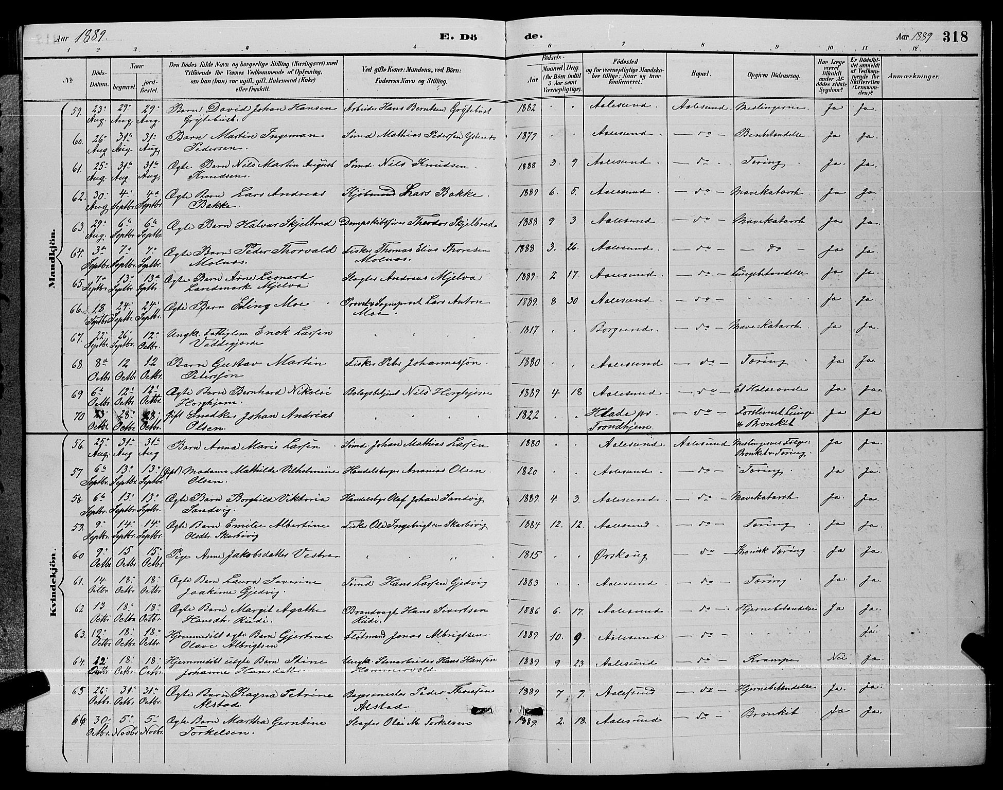 Ministerialprotokoller, klokkerbøker og fødselsregistre - Møre og Romsdal, AV/SAT-A-1454/529/L0467: Parish register (copy) no. 529C04, 1889-1897, p. 318