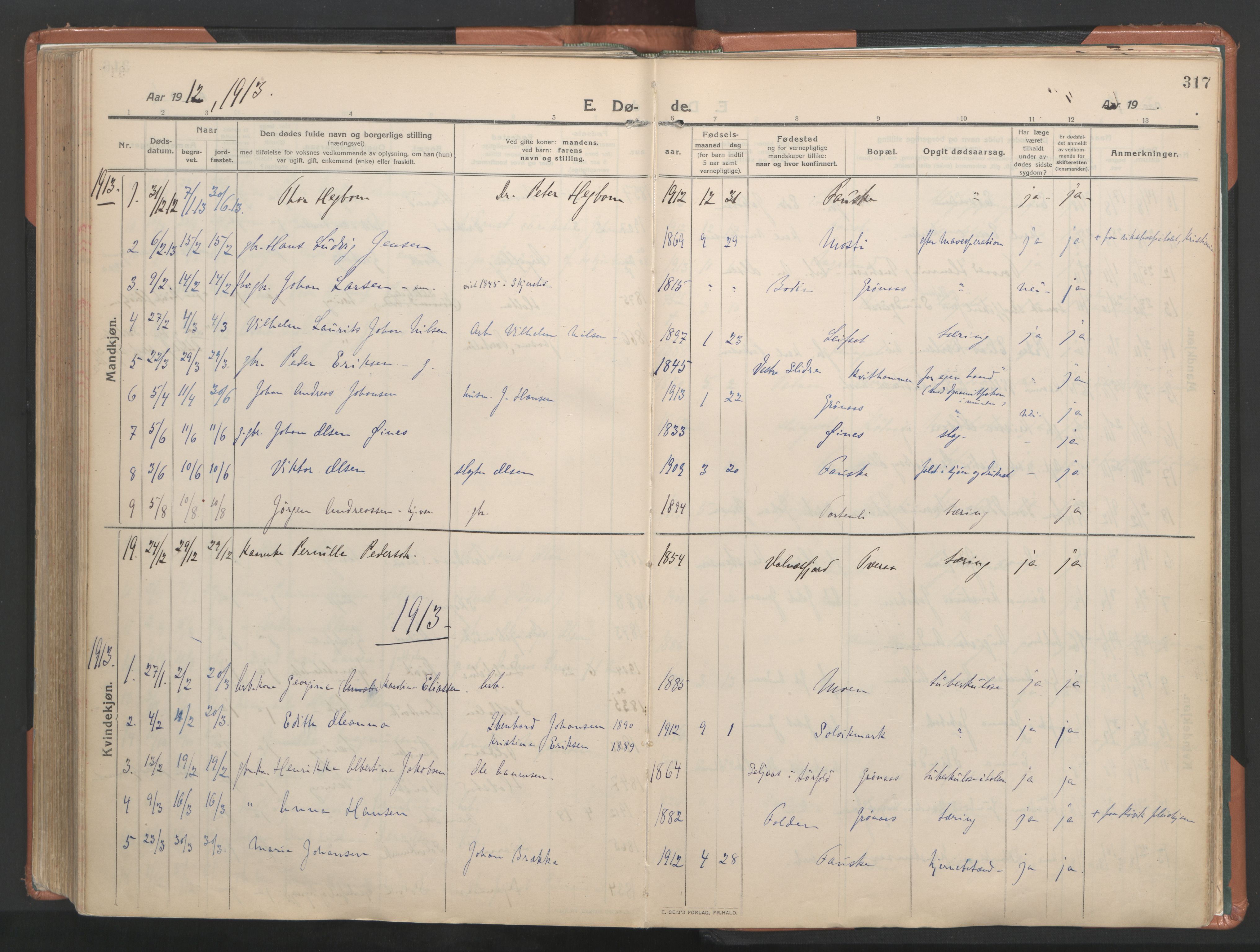 Ministerialprotokoller, klokkerbøker og fødselsregistre - Nordland, AV/SAT-A-1459/849/L0698: Parish register (official) no. 849A09, 1911-1924, p. 317