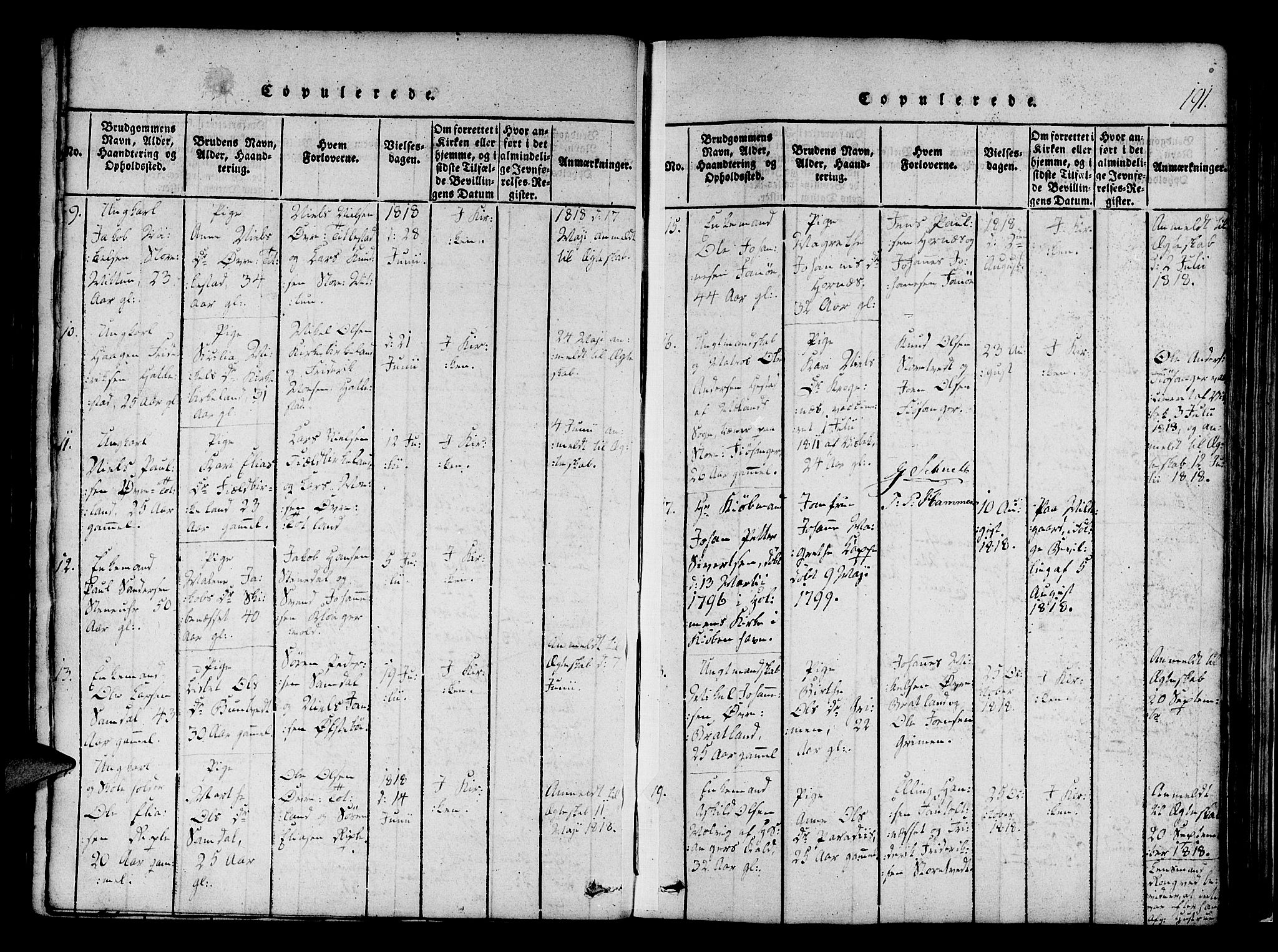 Fana Sokneprestembete, SAB/A-75101/H/Haa/Haaa/L0007: Parish register (official) no. A 7, 1816-1828, p. 191