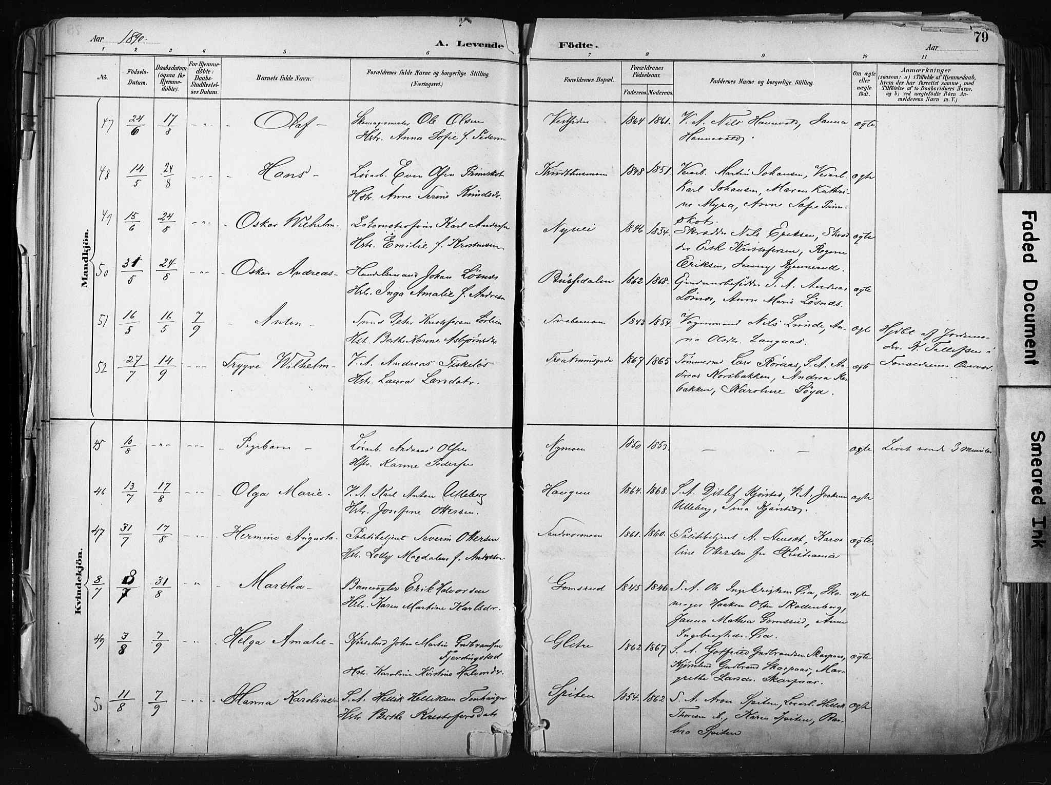 Kongsberg kirkebøker, AV/SAKO-A-22/F/Fb/L0002: Parish register (official) no. II 2, 1886-1896, p. 79