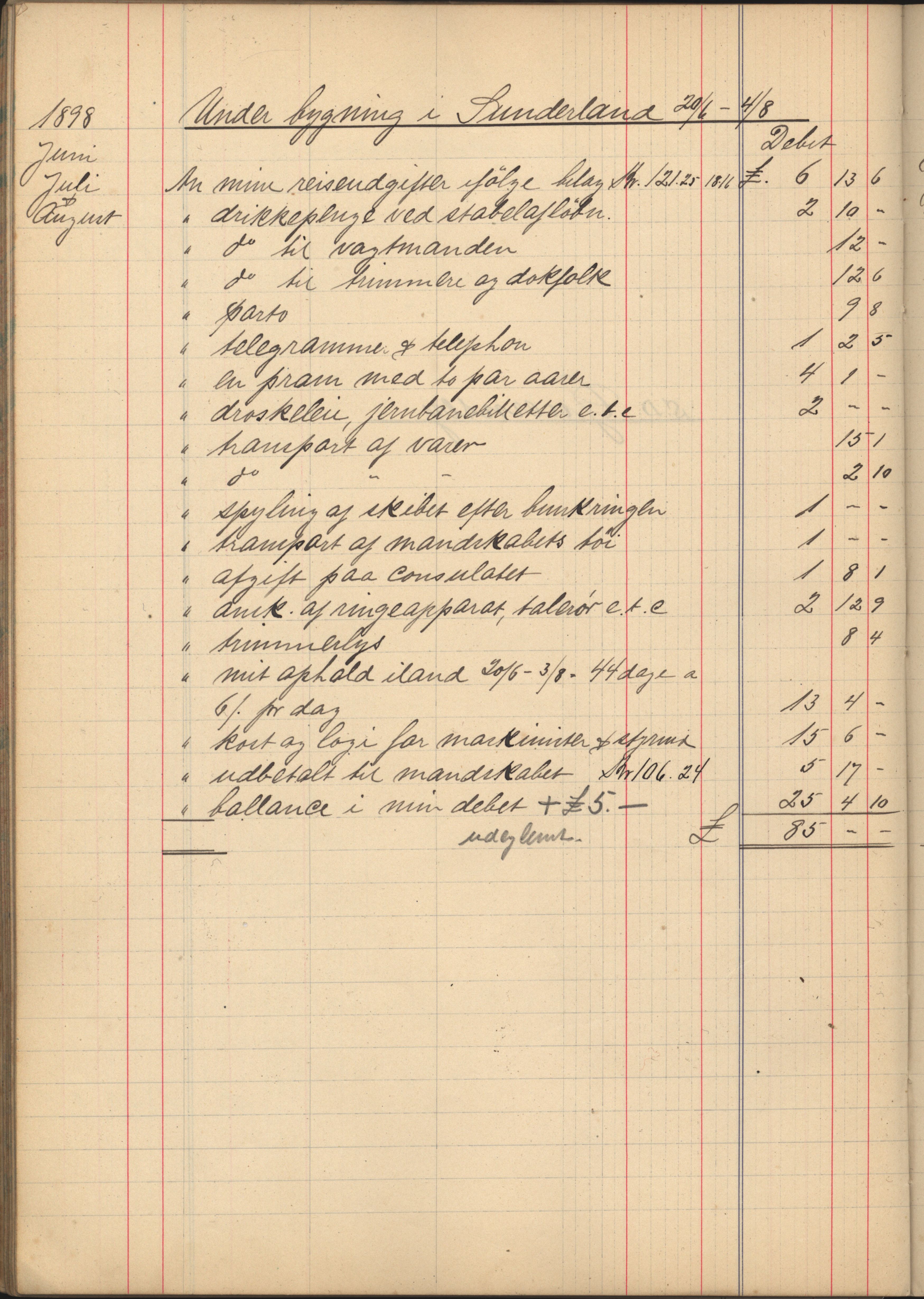 Pa 183 - Krogh-Hansen. Kaptein, VEMU/A-1235/R/L0002: Regnskapsbok for skipene St. Andrews, Norman Isles og Guernsey, 1894-1903