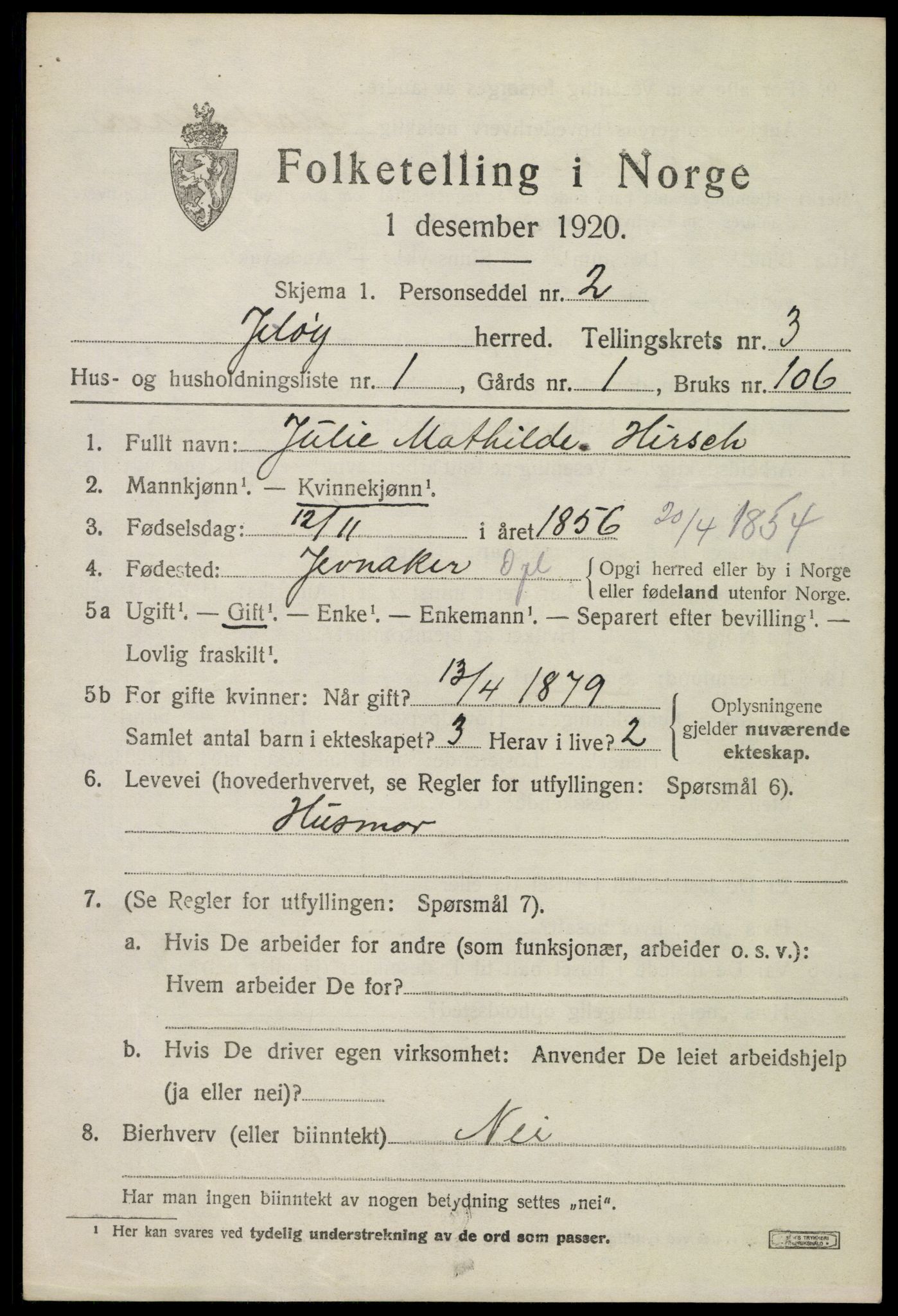 SAO, 1920 census for Moss land district, 1920, p. 2903