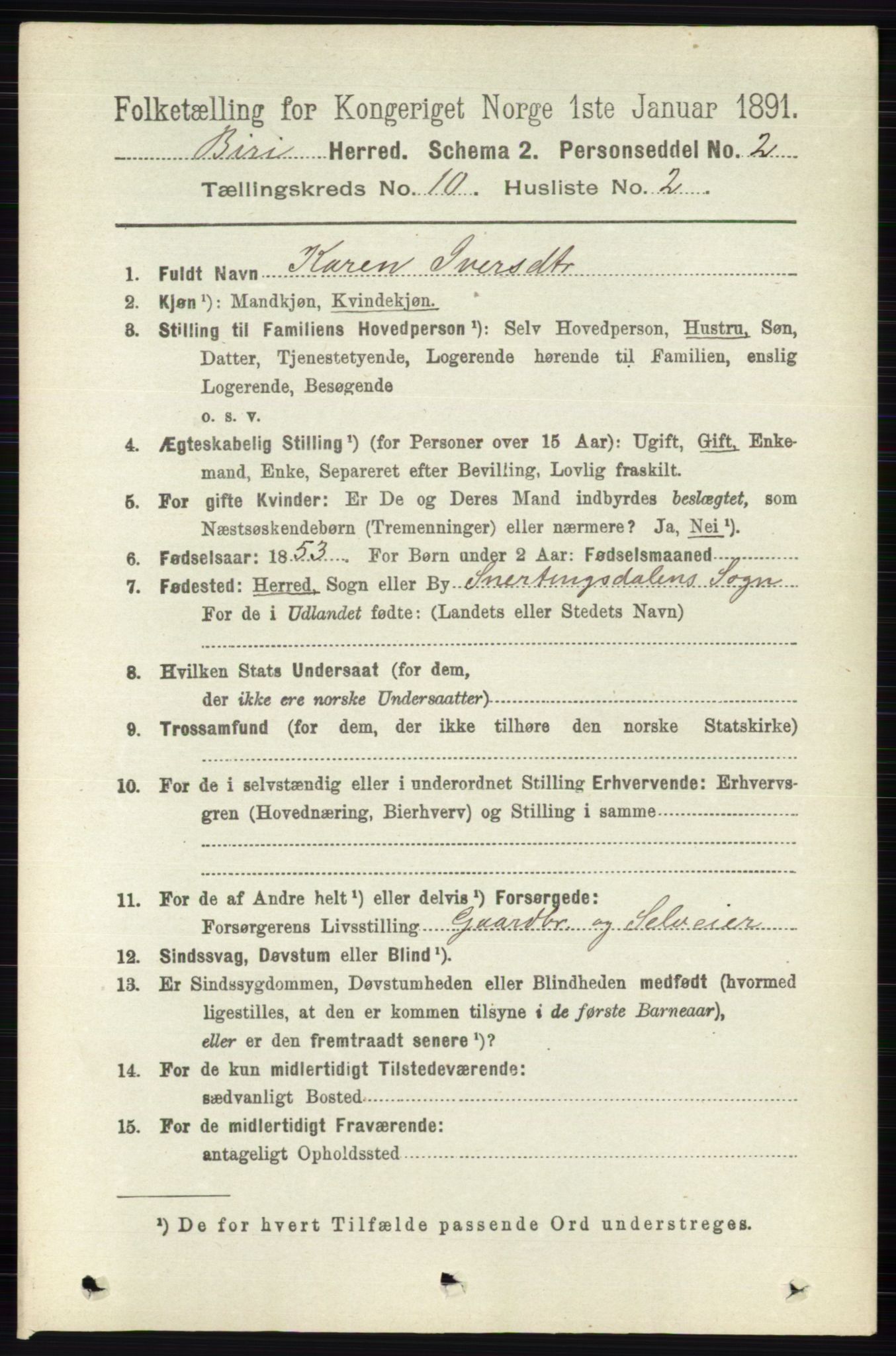 RA, 1891 census for 0525 Biri, 1891, p. 3829