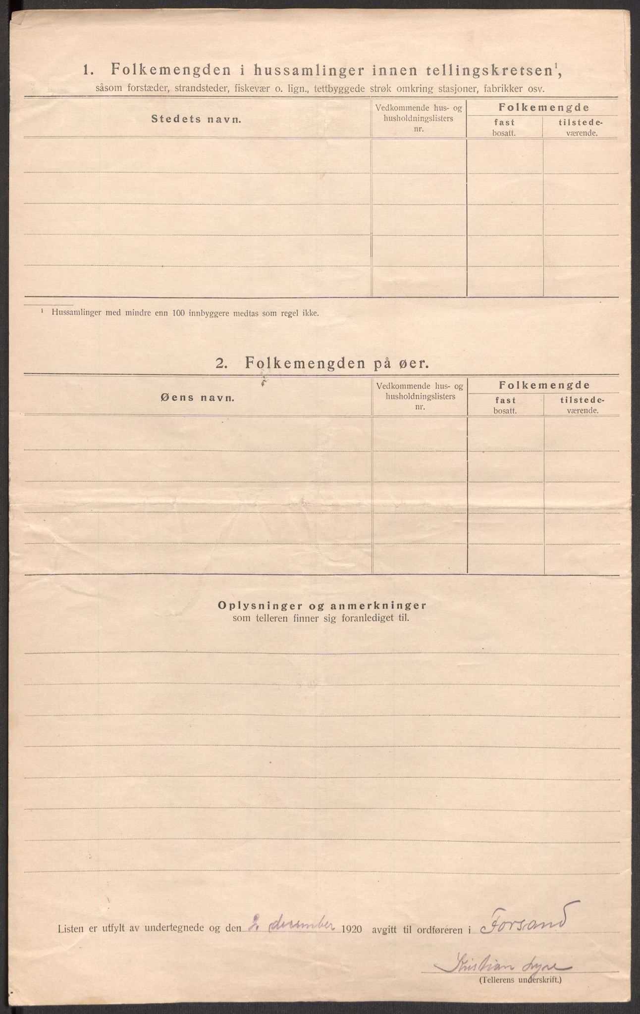 SAST, 1920 census for Forsand, 1920, p. 16