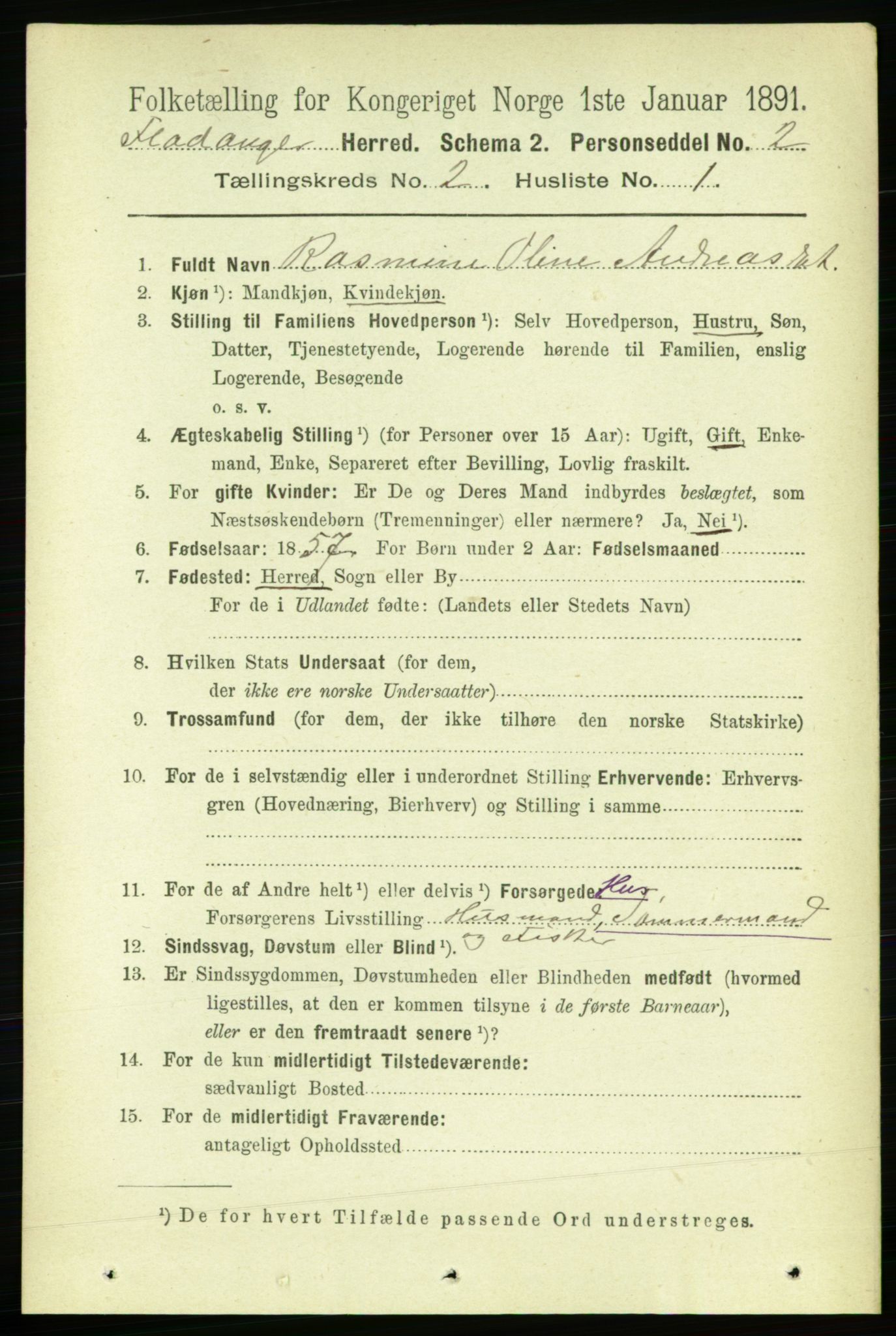 RA, 1891 census for 1749 Flatanger, 1891, p. 713