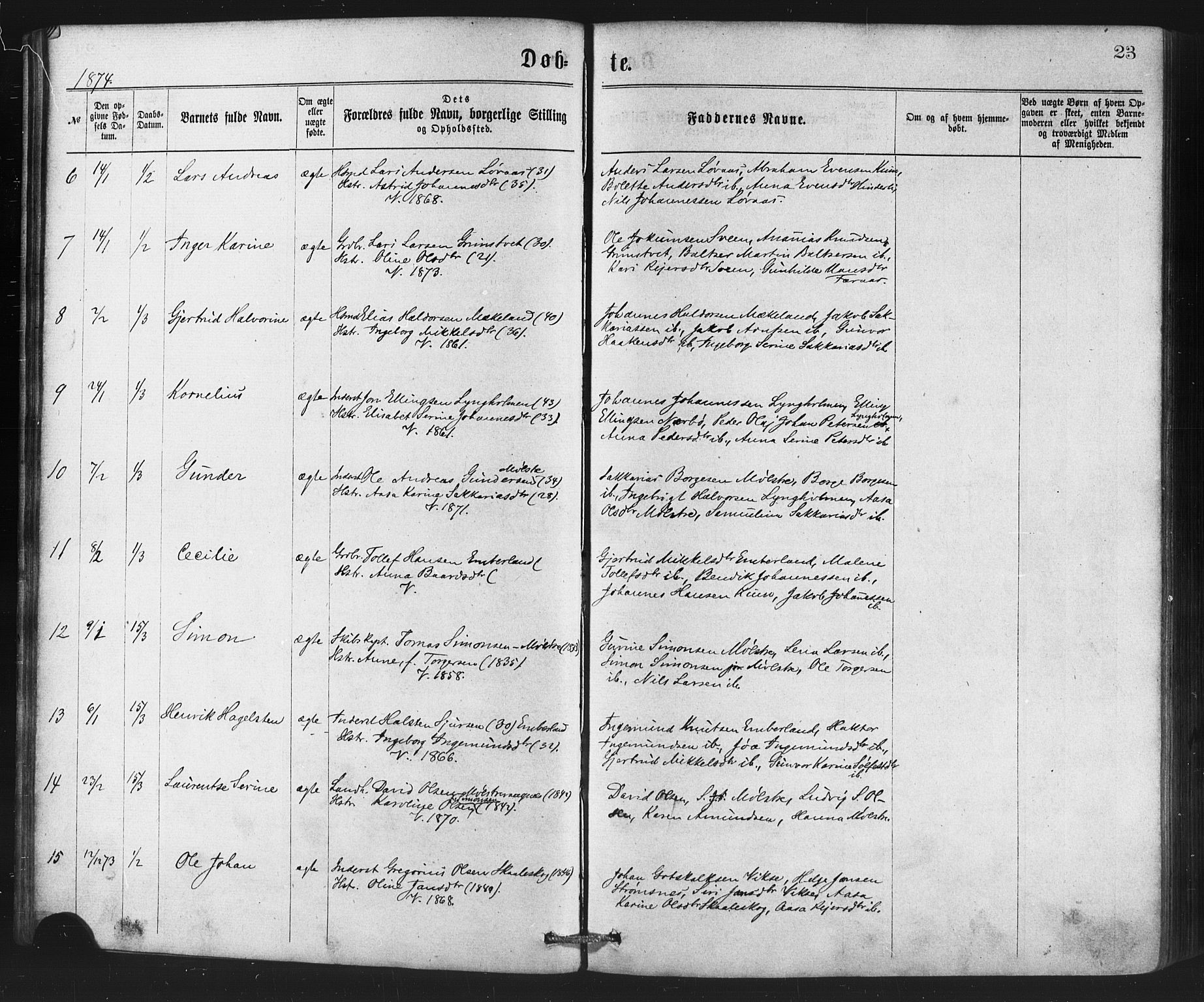 Sveio Sokneprestembete, SAB/A-78501/H/Haa: Parish register (official) no. B 1, 1870-1883, p. 23