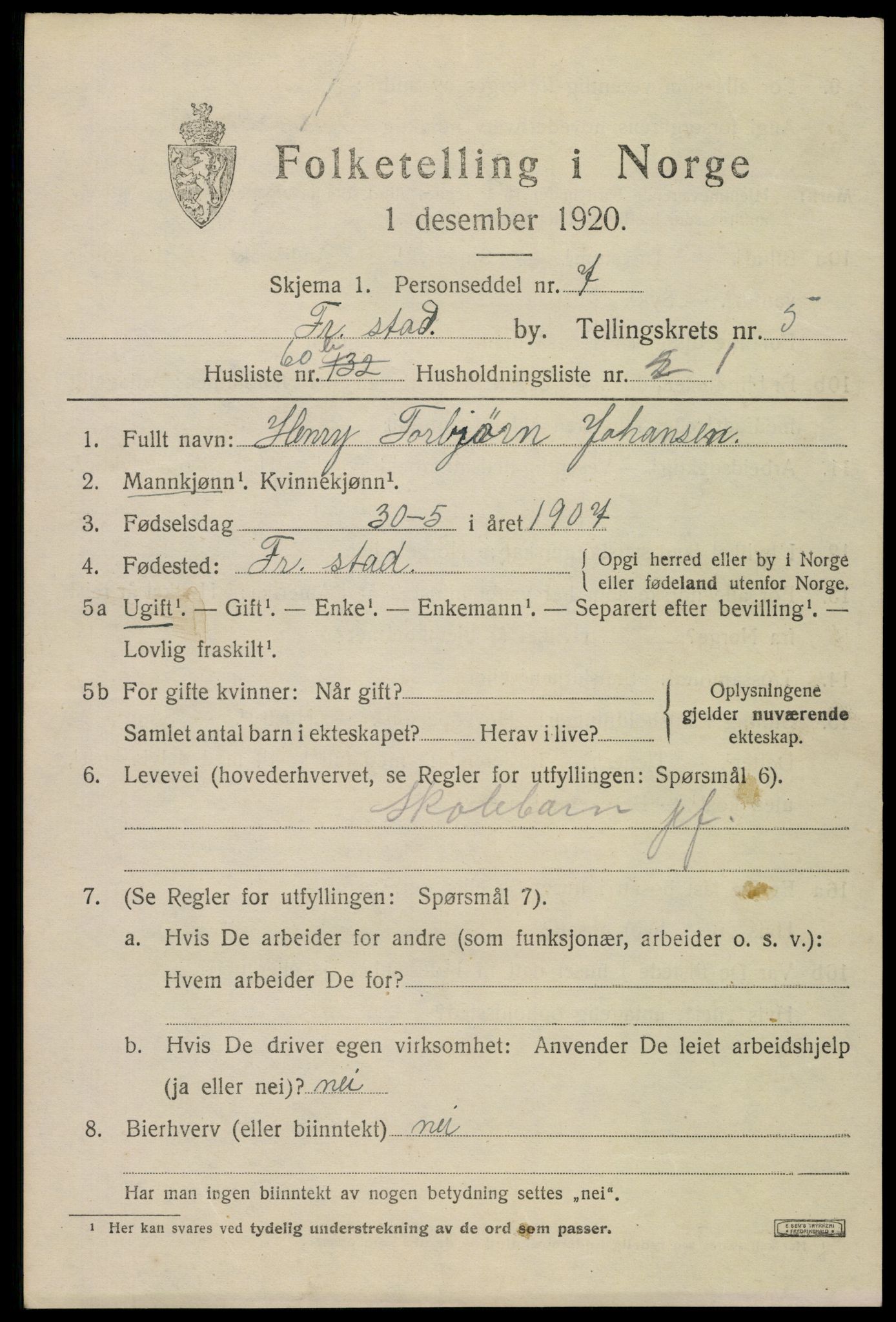 SAO, 1920 census for Fredrikstad, 1920, p. 19631