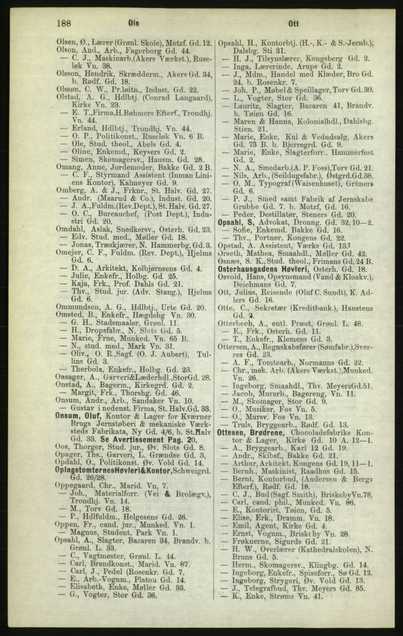 Kristiania/Oslo adressebok, PUBL/-, 1882, p. 188