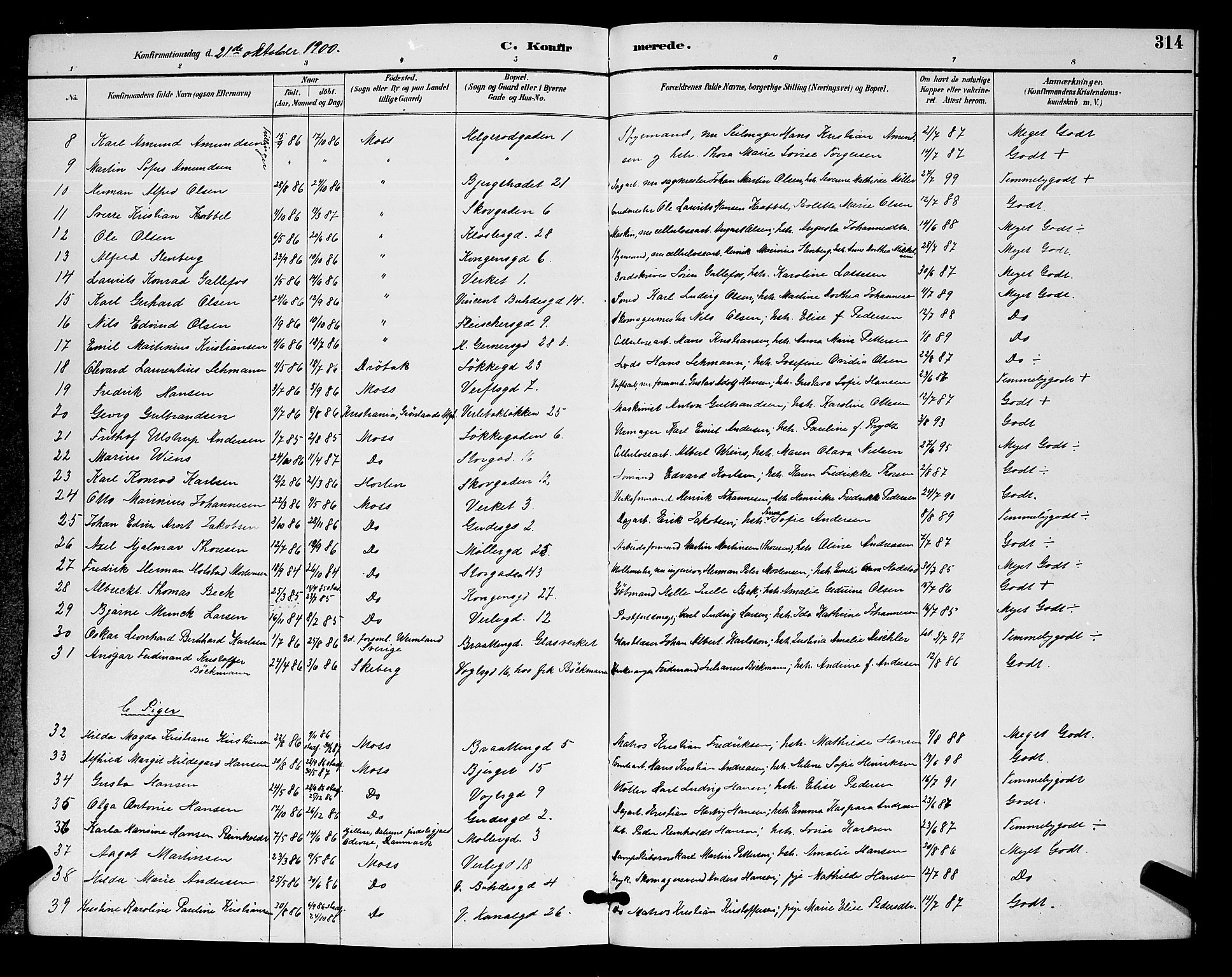 Moss prestekontor Kirkebøker, AV/SAO-A-2003/G/Ga/L0006: Parish register (copy) no. I 6, 1889-1900, p. 314