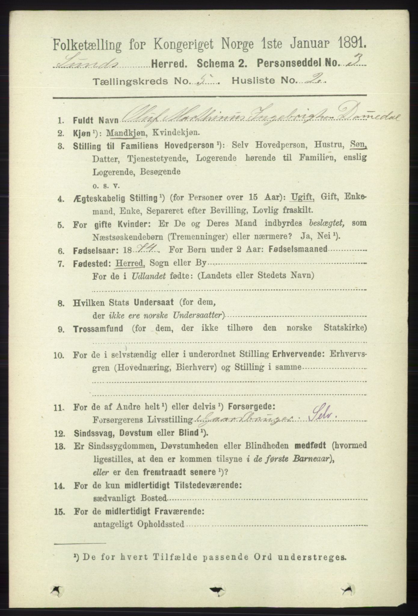 RA, 1891 census for 1245 Sund, 1891, p. 2377