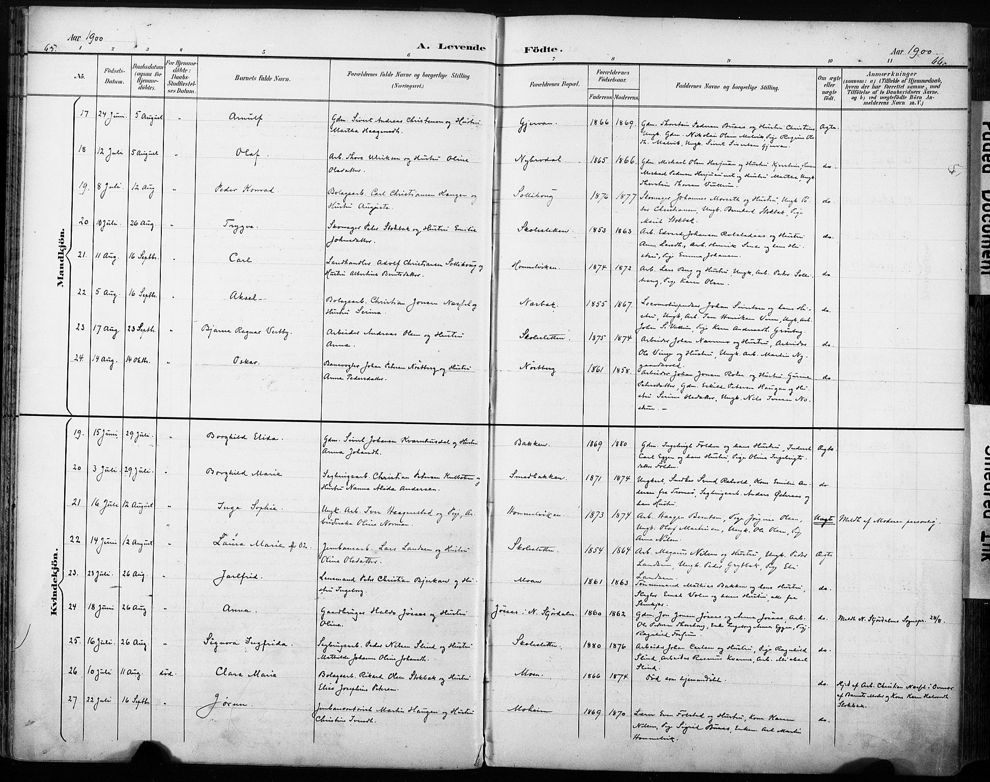 Ministerialprotokoller, klokkerbøker og fødselsregistre - Sør-Trøndelag, AV/SAT-A-1456/616/L0411: Parish register (official) no. 616A08, 1894-1906, p. 65-66