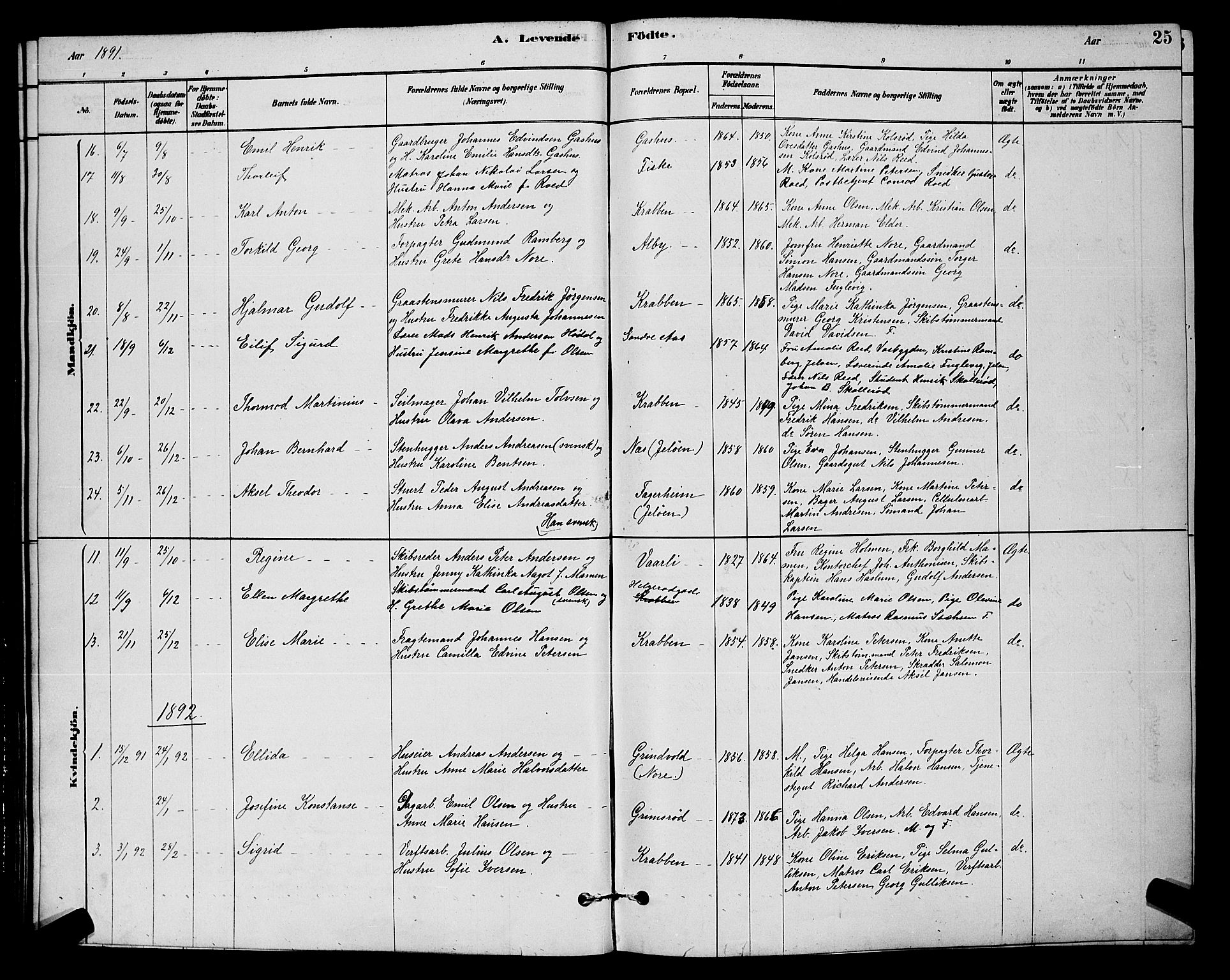 Moss prestekontor Kirkebøker, AV/SAO-A-2003/G/Gb/L0001: Parish register (copy) no. II 1, 1878-1900, p. 25