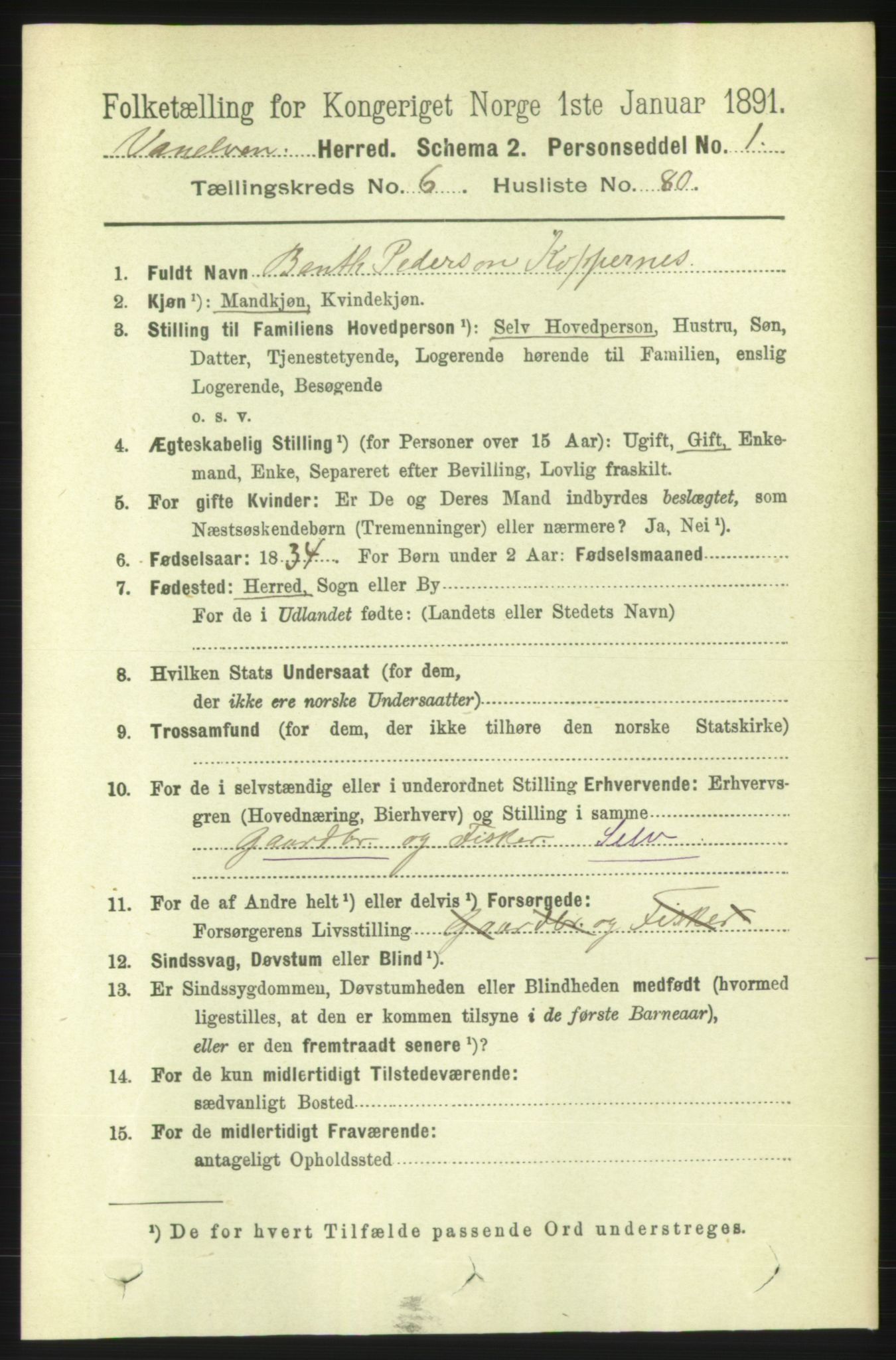 RA, 1891 census for 1511 Vanylven, 1891, p. 3085