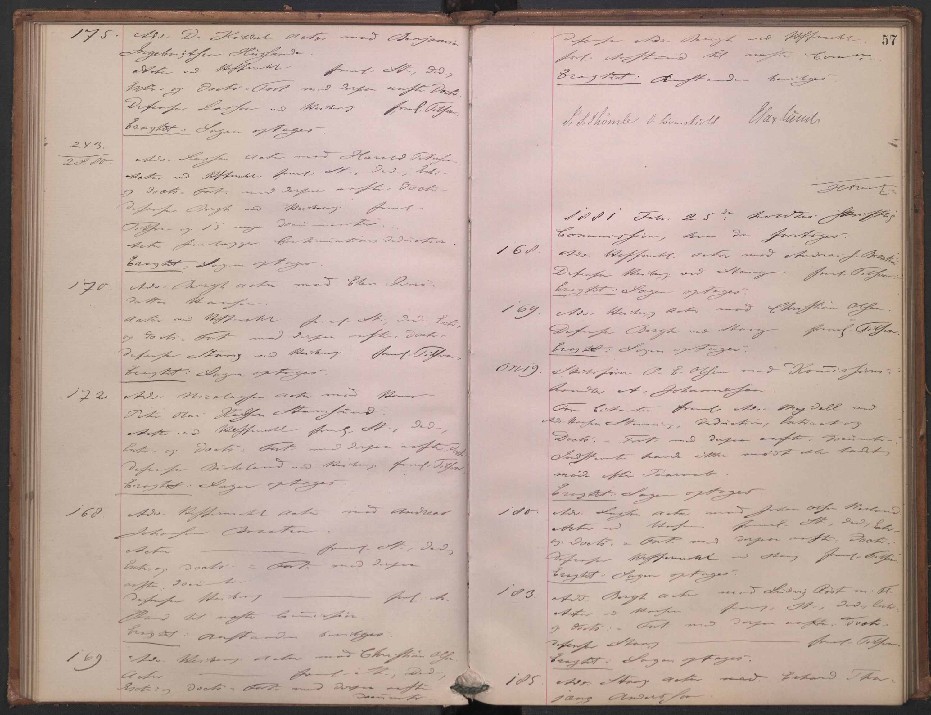 Høyesterett, AV/RA-S-1002/E/Ef/L0014: Protokoll over saker som gikk til skriftlig behandling, 1879-1884, p. 56b-57a