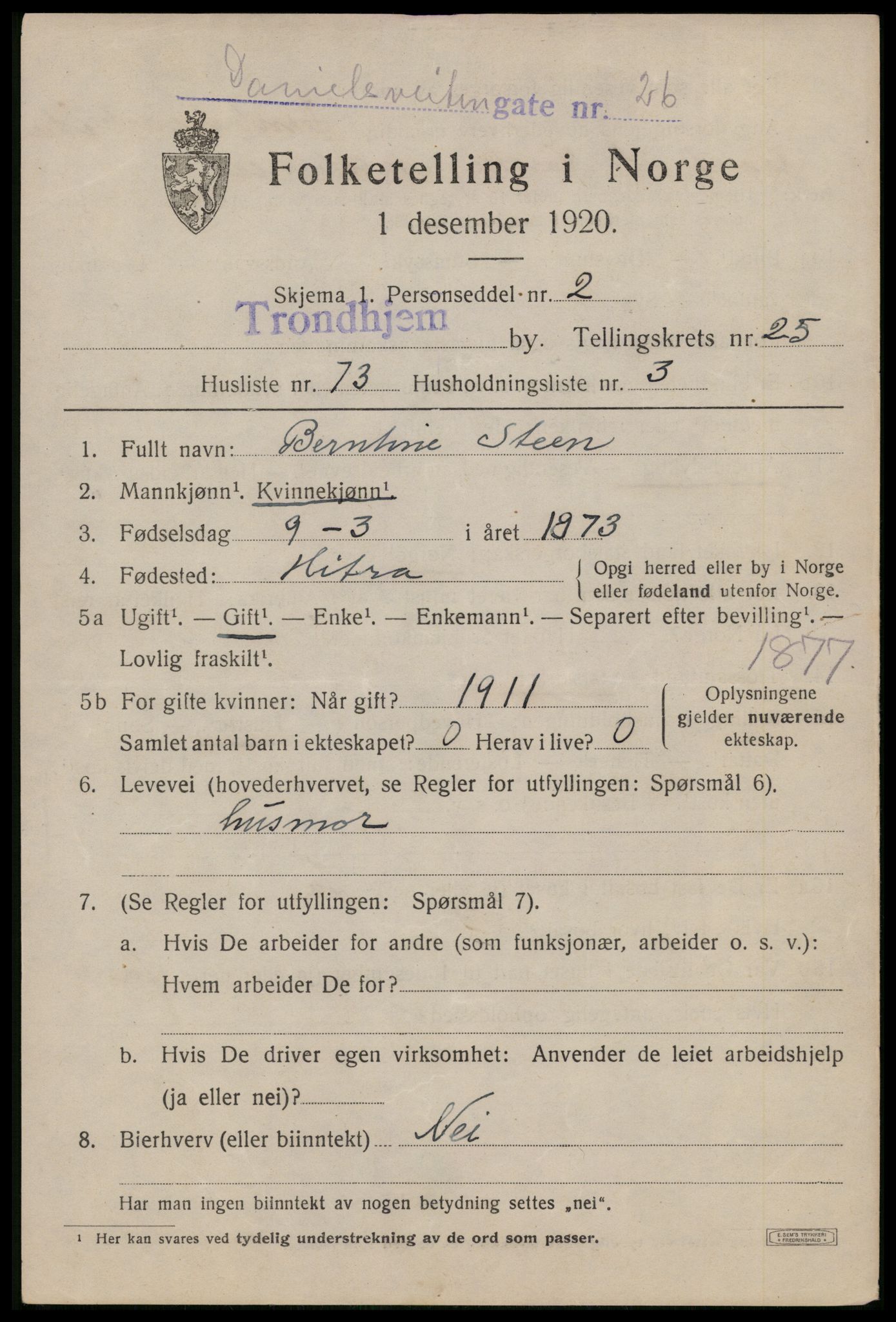 SAT, 1920 census for Trondheim, 1920, p. 68328