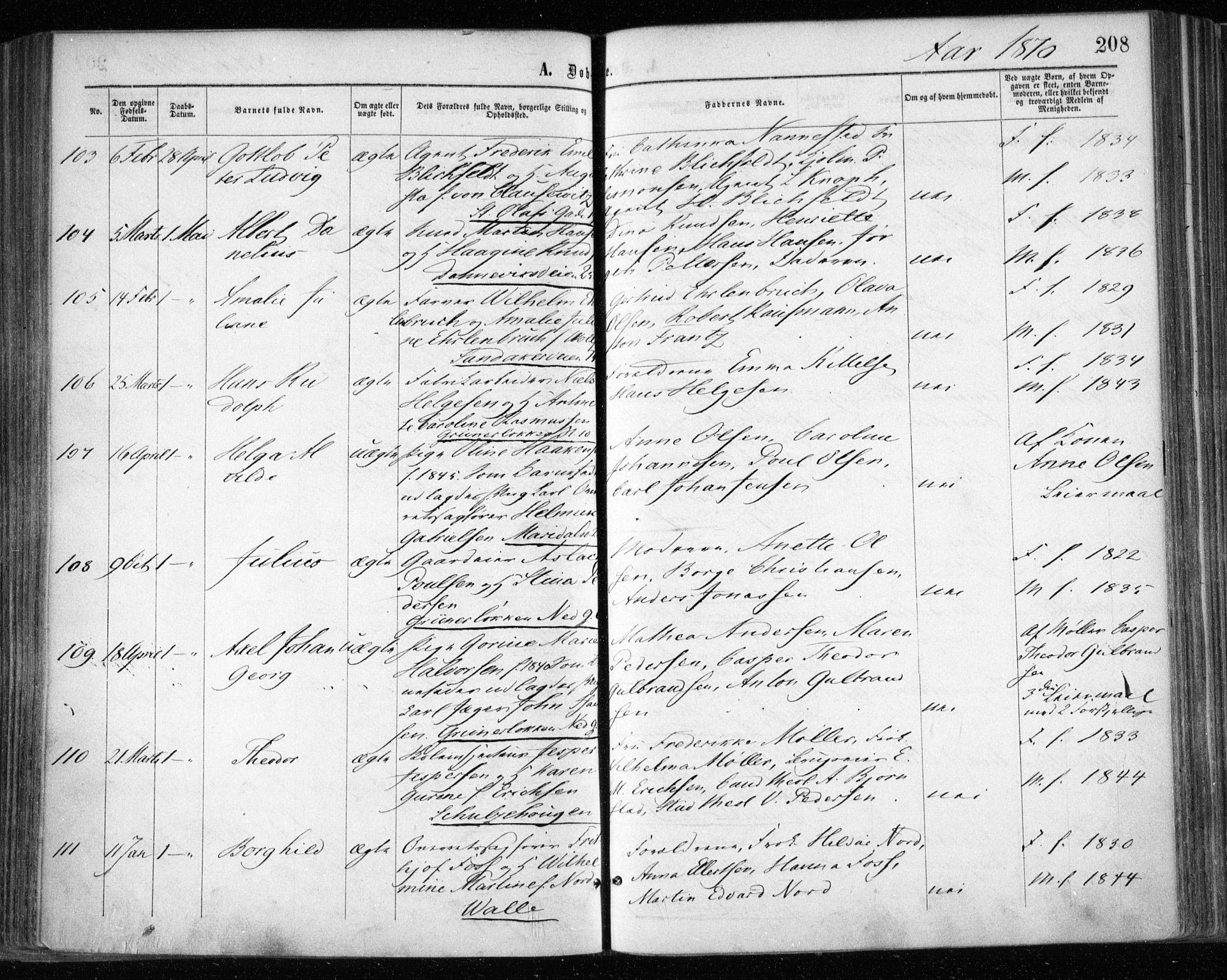 Gamle Aker prestekontor Kirkebøker, AV/SAO-A-10617a/F/L0002: Parish register (official) no. 2, 1864-1872, p. 208