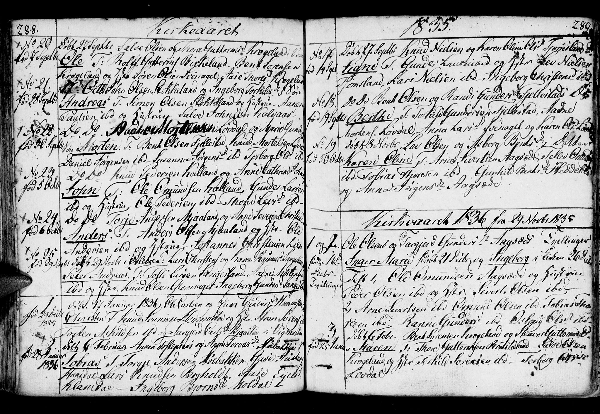 Holum sokneprestkontor, AV/SAK-1111-0022/F/Fa/Fab/L0004: Parish register (official) no. A 4, 1774-1847, p. 288-289