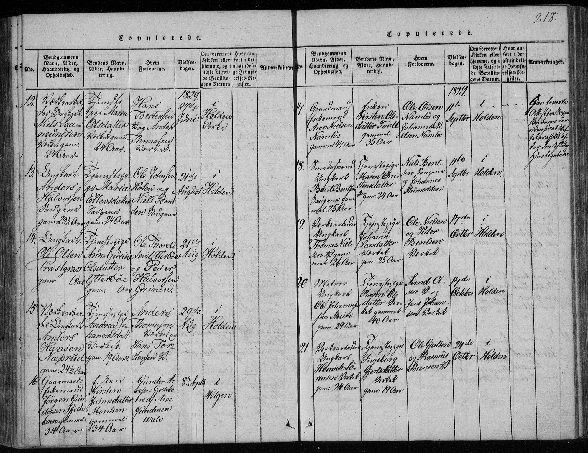 Holla kirkebøker, SAKO/A-272/F/Fa/L0003: Parish register (official) no. 3, 1815-1830, p. 218