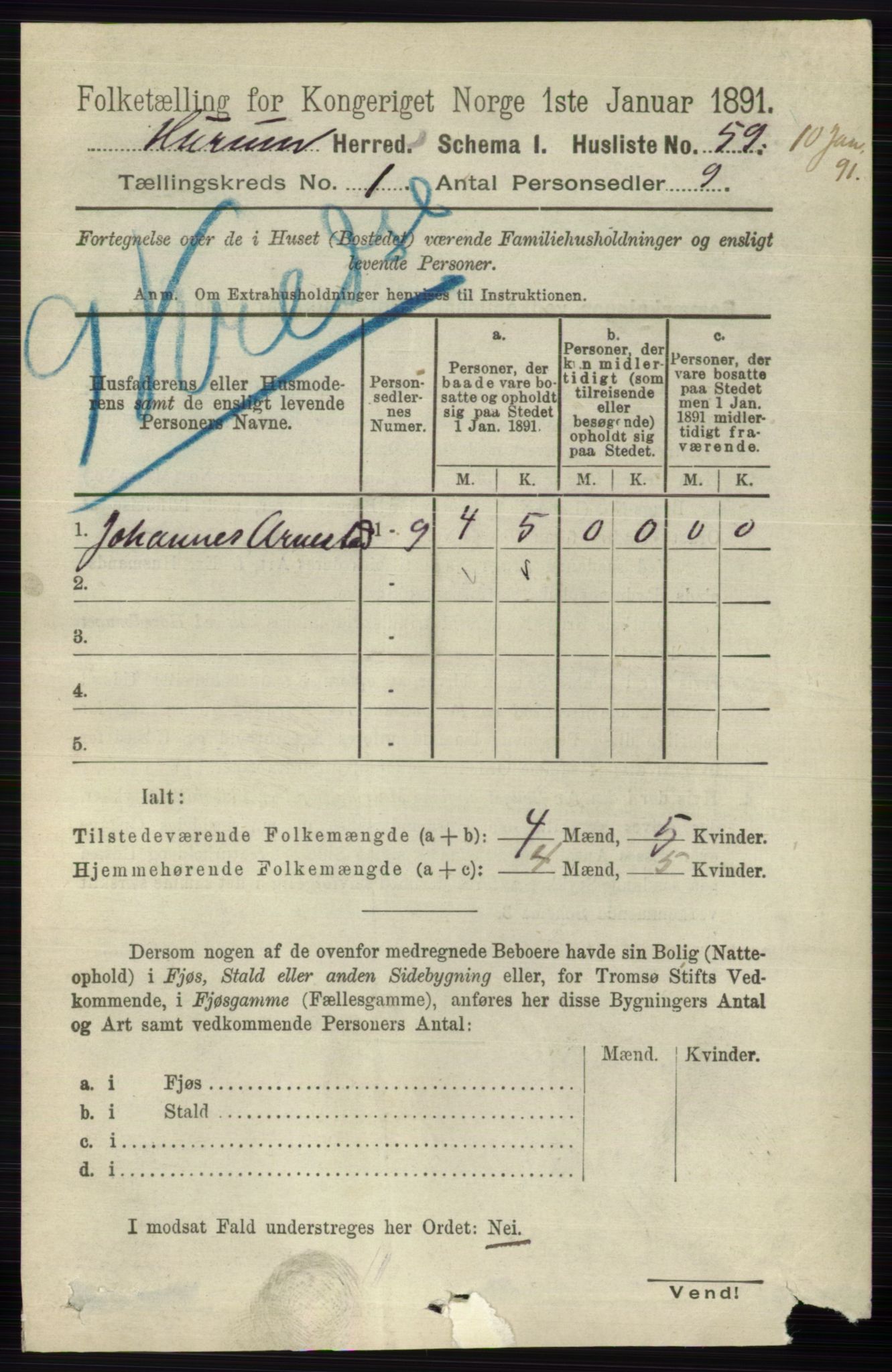 RA, 1891 census for 0628 Hurum, 1891, p. 83