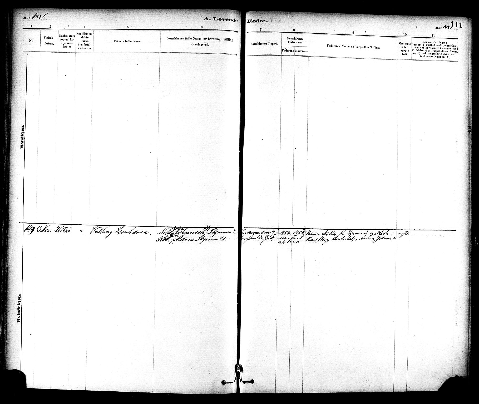 Ministerialprotokoller, klokkerbøker og fødselsregistre - Sør-Trøndelag, SAT/A-1456/604/L0188: Parish register (official) no. 604A09, 1878-1892, p. 111